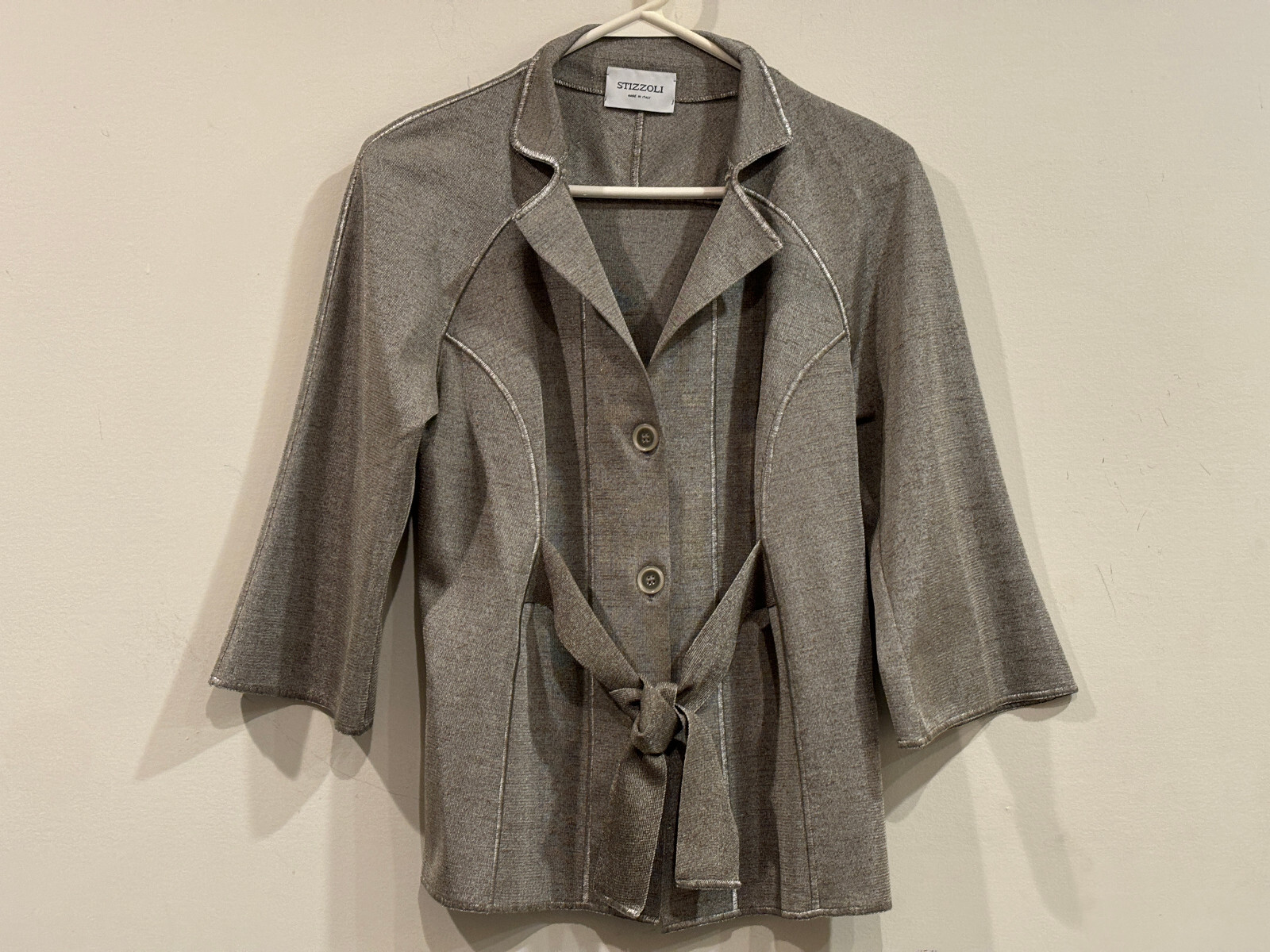 Vintage Stizzoli Silver Gray Polyester & Cotton Jacket Made in Italy – 42