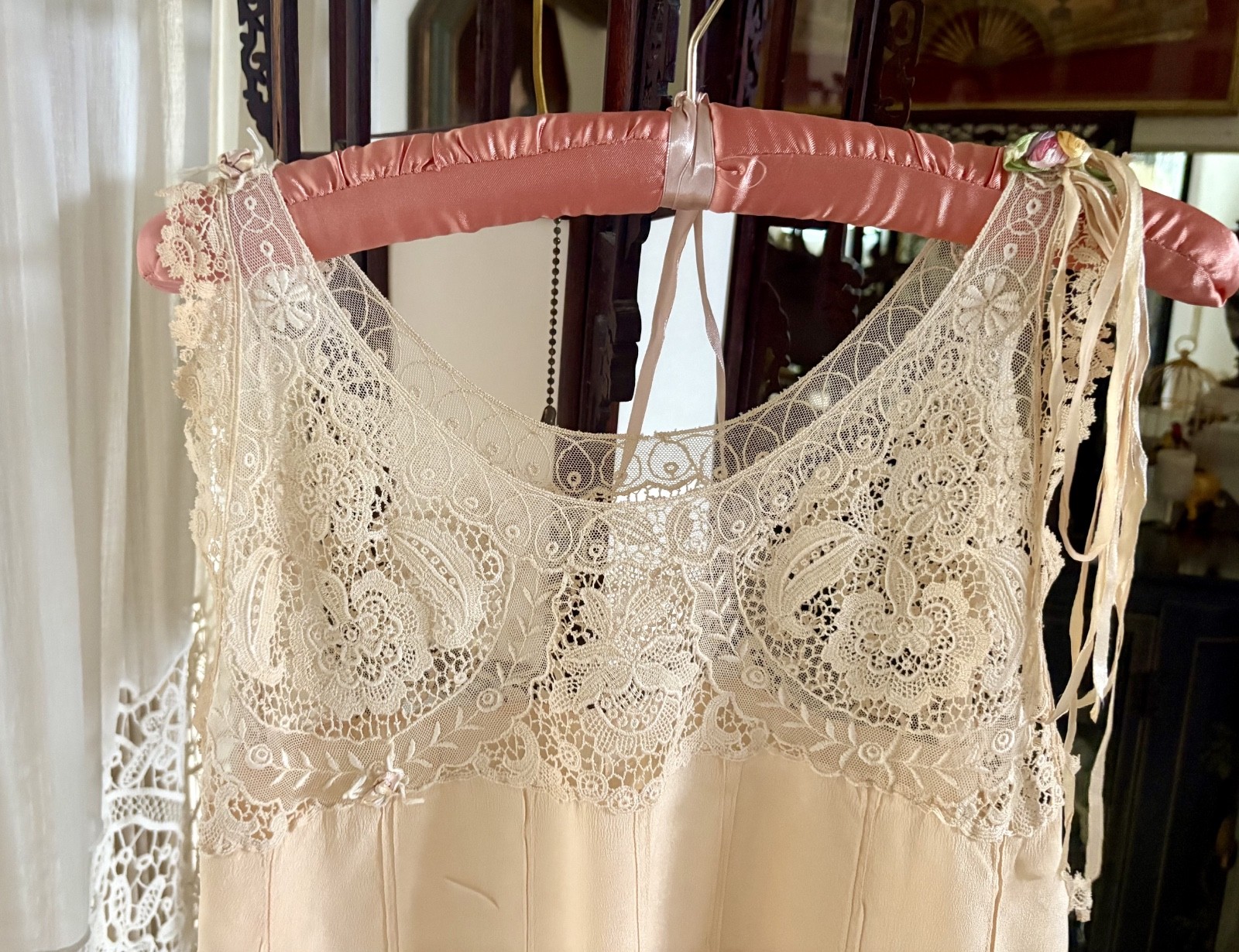 1930&rsquo;s Slip Flapper Dress, Adorned with Wonderful Lace and Flowers