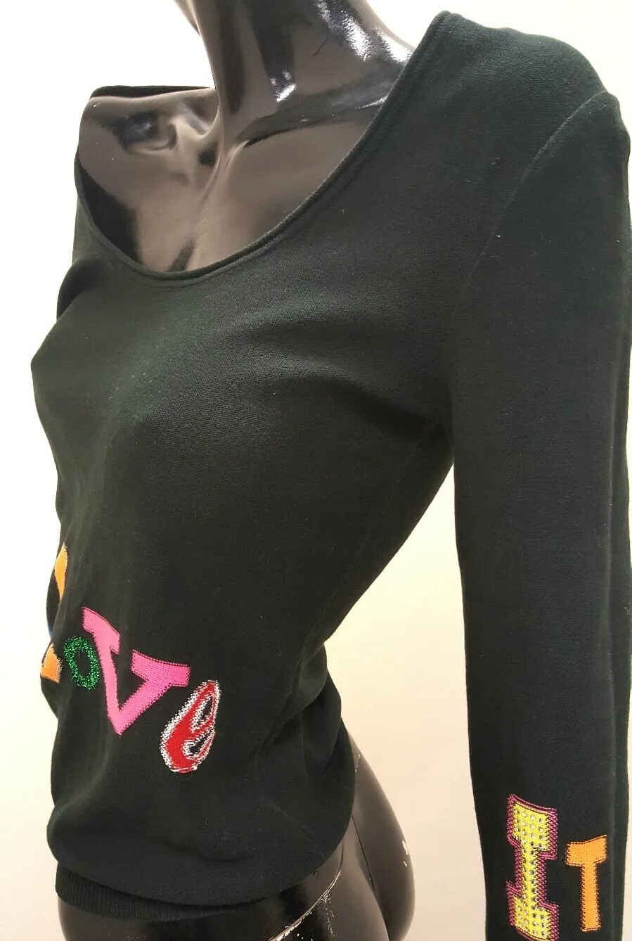 Sonia Rykiel sweater pullover  » I LOVE IT » aplicque balck s.40 BLACK 1-14