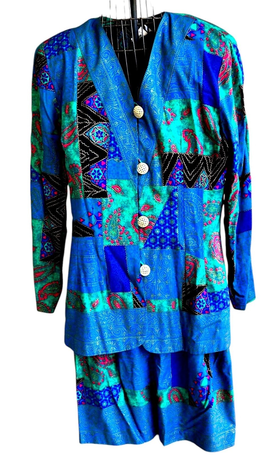 VTG Lady Carol New York Suit Two Piece Tailored Abstract Paisley Colorful EUC