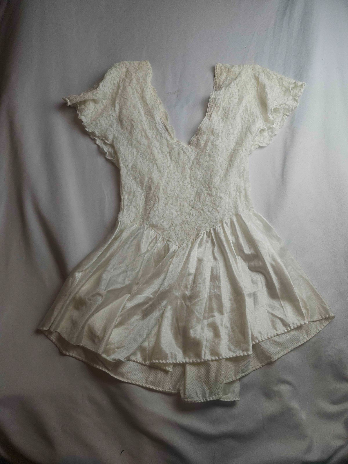 Vintage Sears Inner Most Lace Teddy Romper Womens Medium 12/14 White Satin Retro