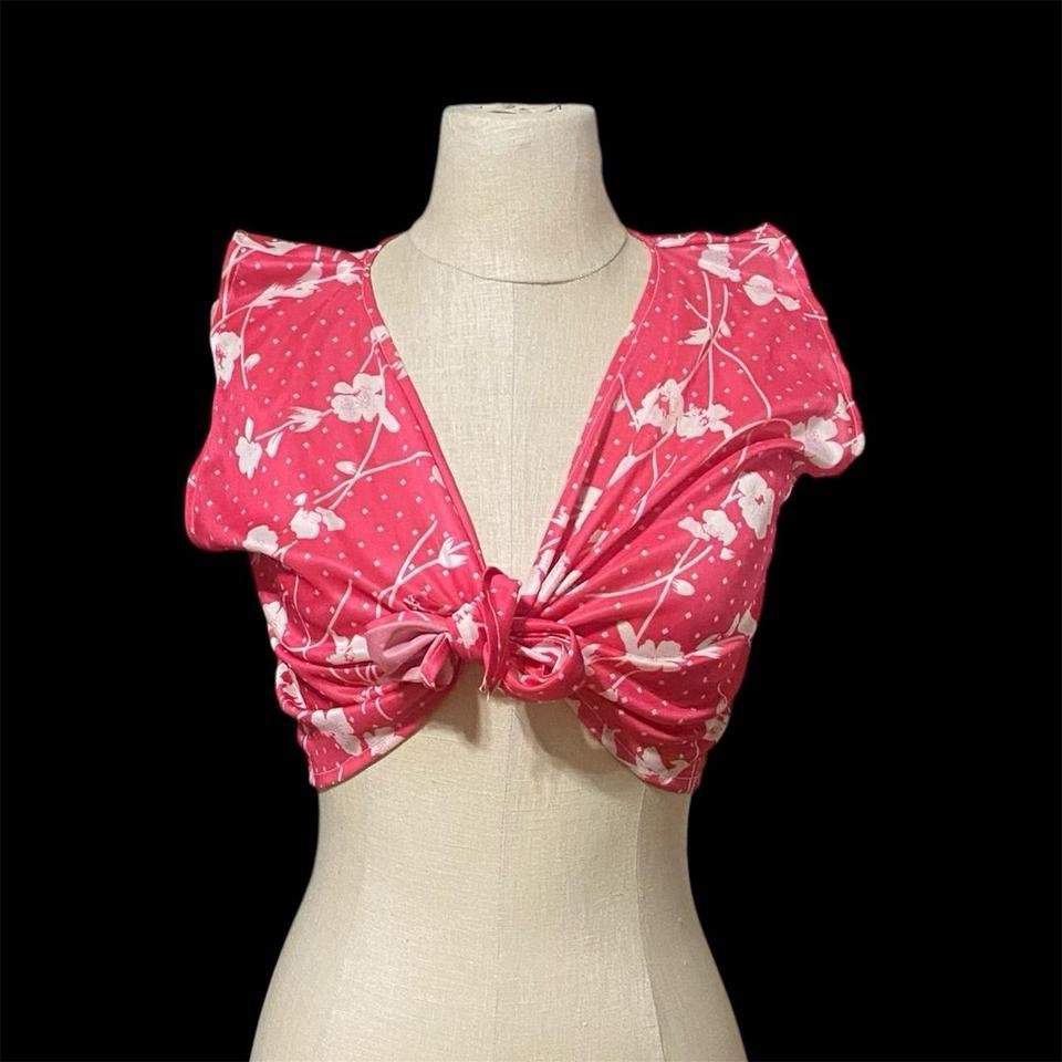 Vintage 60s 70s Handmade Pink And White Polka Dot Tie From Crop Top
