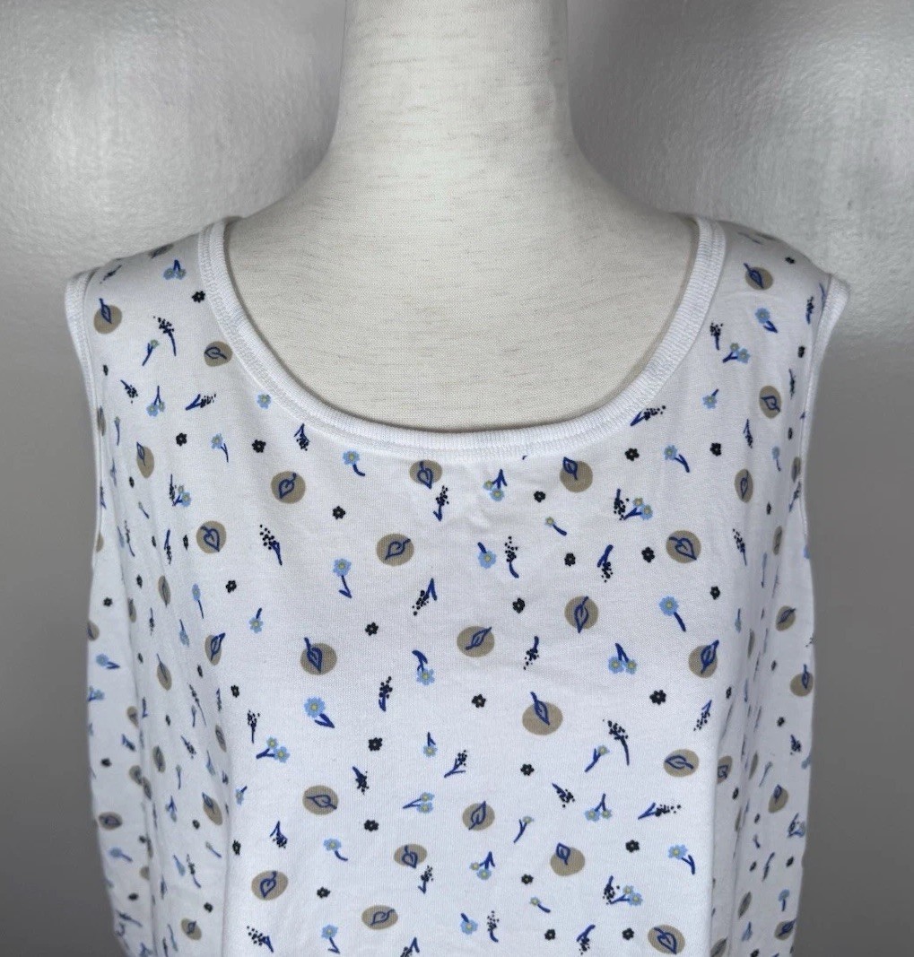 Vintage 90s Basic Editions White Floral Sleeveless Cottagecore Tank Top Sz 1X