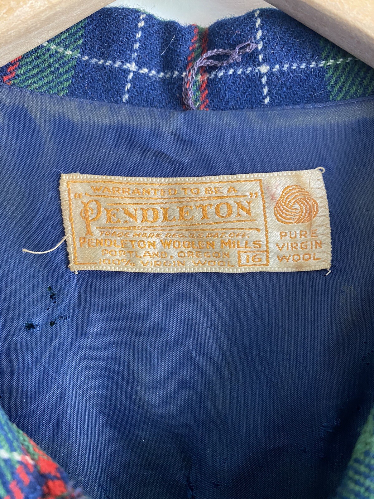 J61 Vintage Pendleton Wool Belted Dress Tartan Plaid Button Front Red Green 16