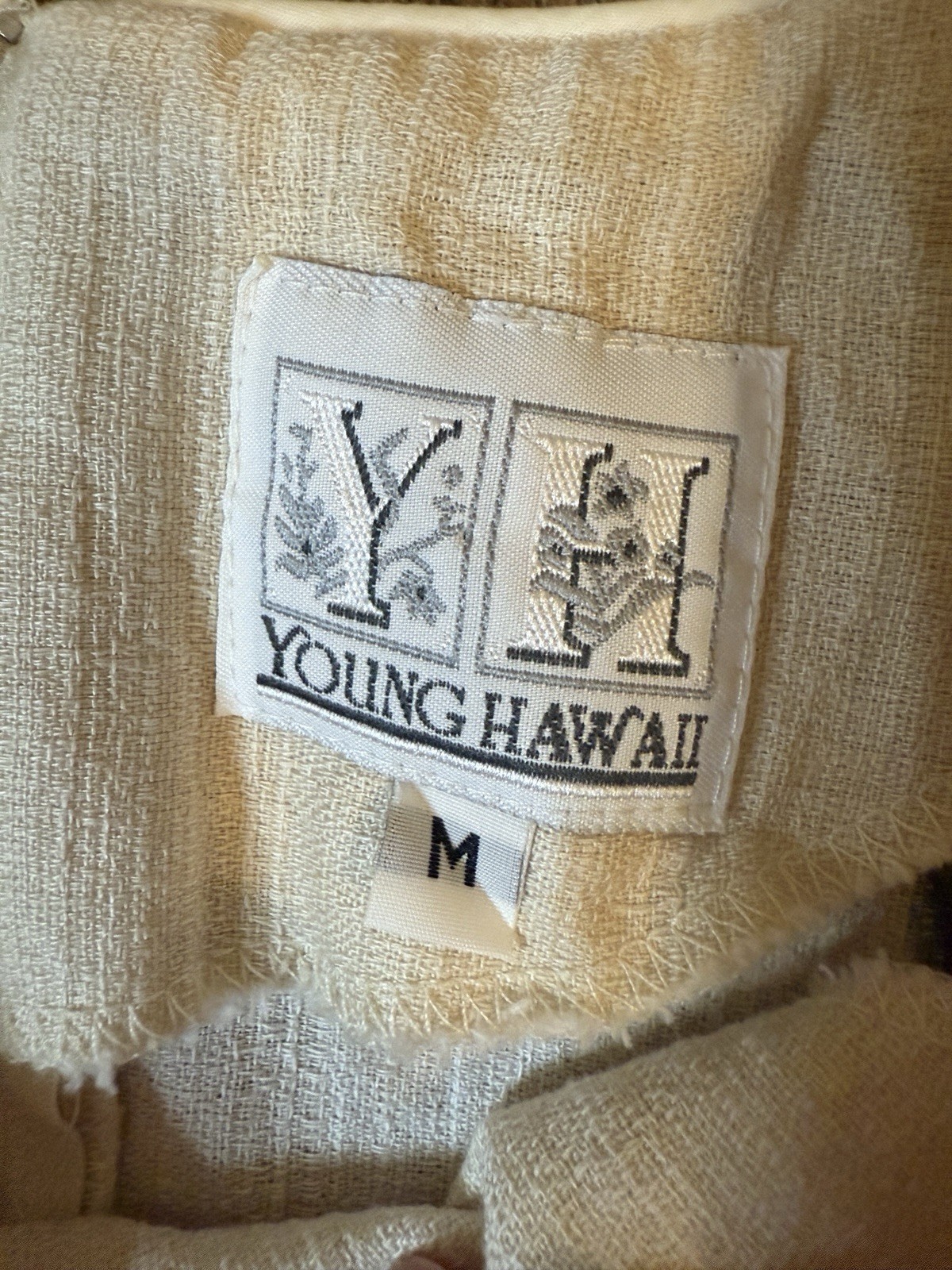 Vintage Young Hawaii Natural Linen Tropical Maxi Dress Sz M