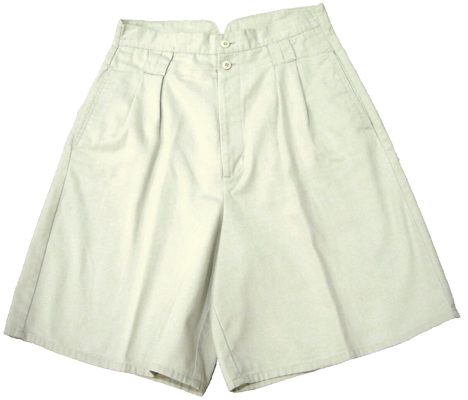 Vtg G. PELLINI Hi-Waist Pleated KHAKI Chino Roomy Bermuda Walking Shorts 13/14JR
