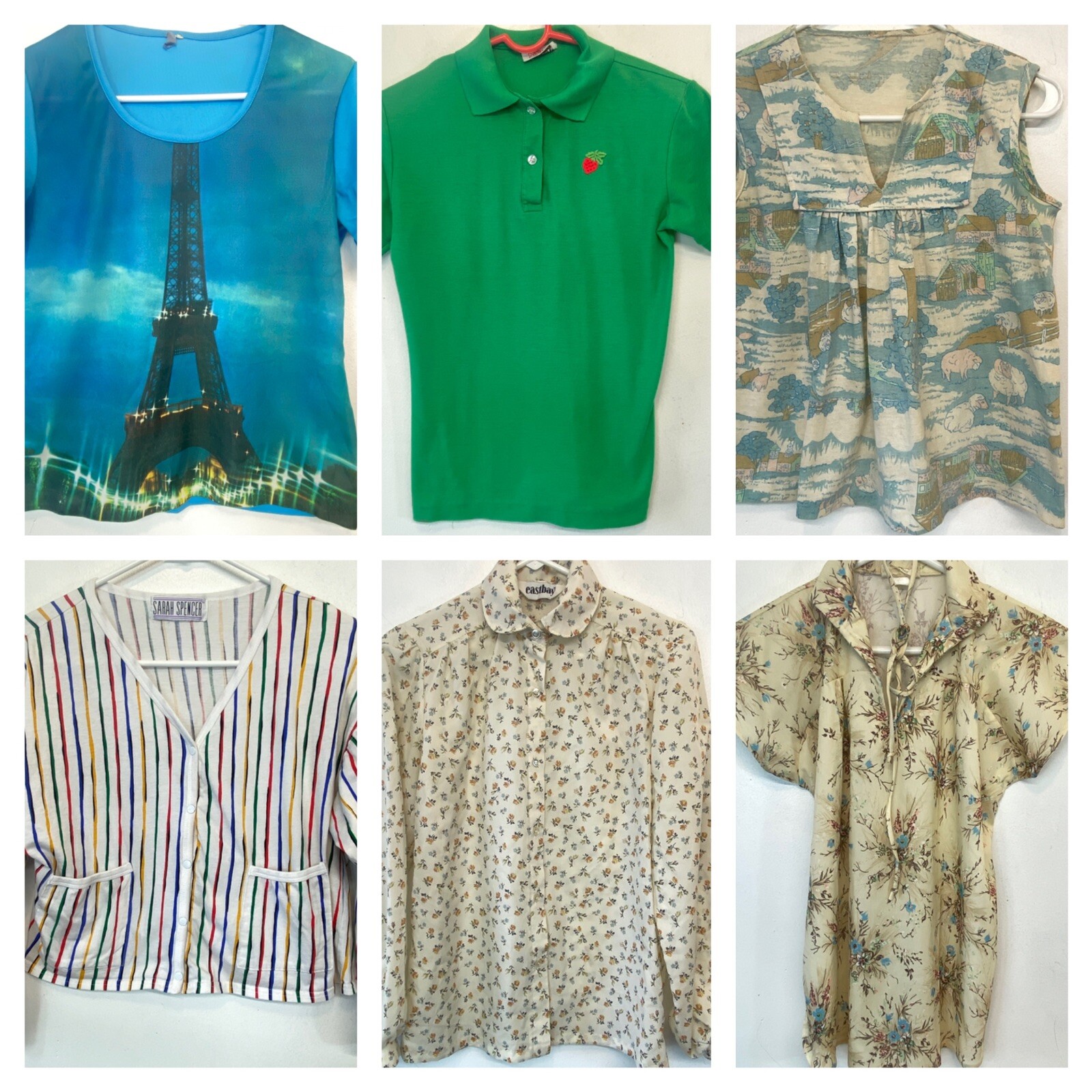 Vintage Clothing Lot 6 Womens Tops Shirts Blouses size S M 1970s 1980s S1