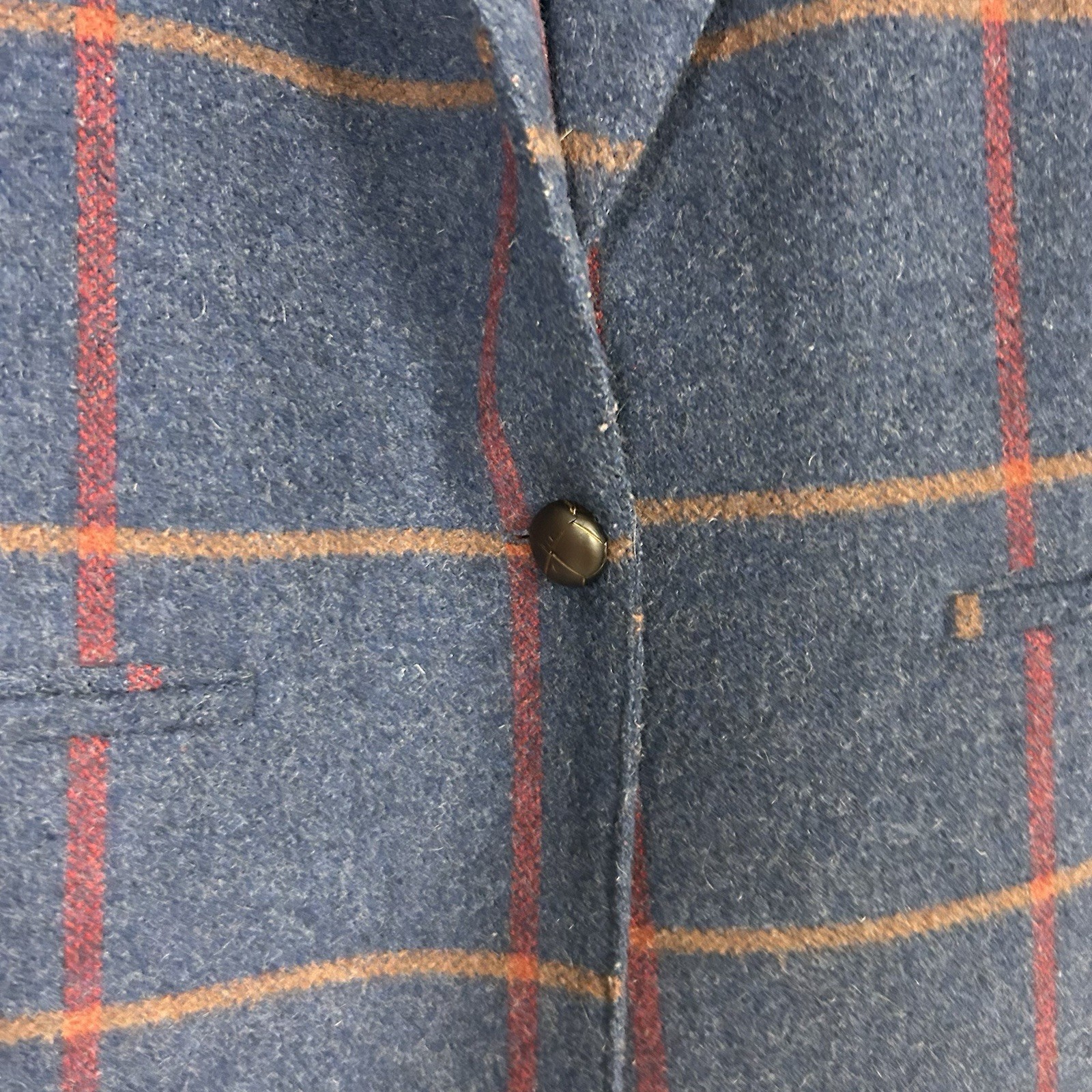 Vtg RUSS Wool Plaid Blazer Jacket Blue Red Brown USA Union Made ILGWU Sz 8