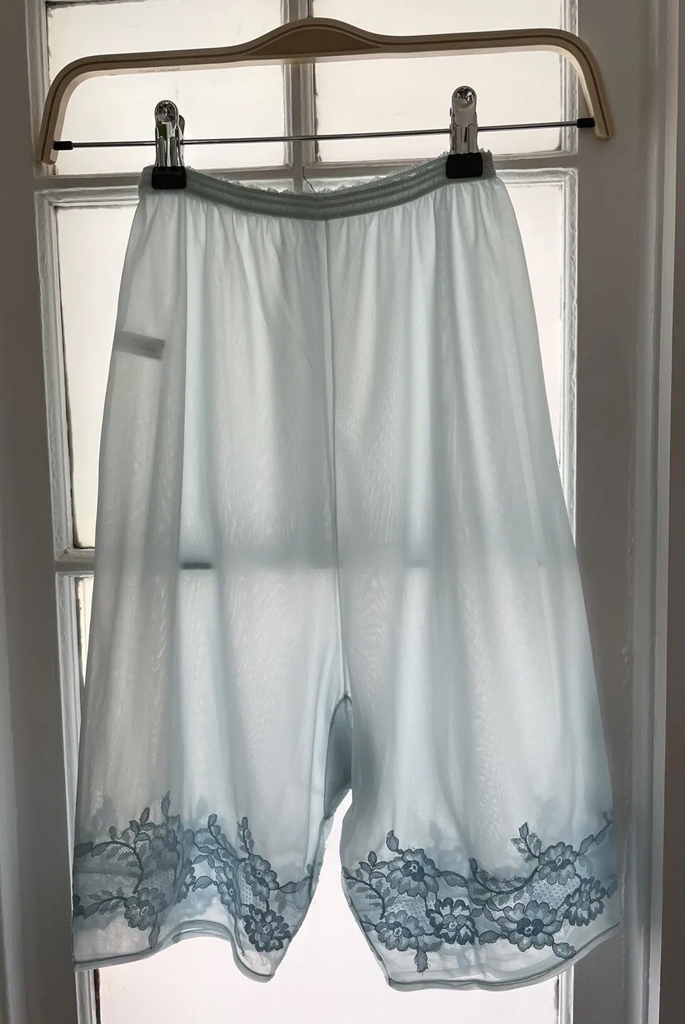 VTG Bloomers Knicker Semi Sheer Blue Pettipant Shorts Half Slip Lace SZ XS 4