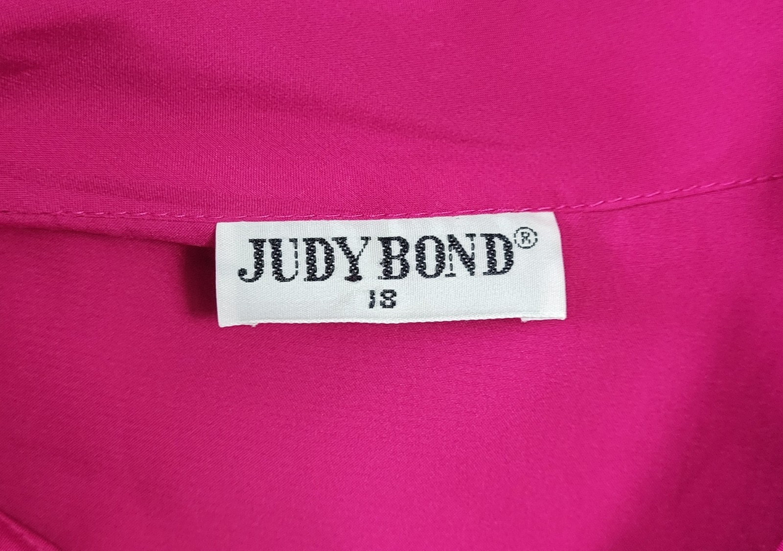 Vintage Judy Bond Magenta Button Down Blouse w Tie Collar Size 18