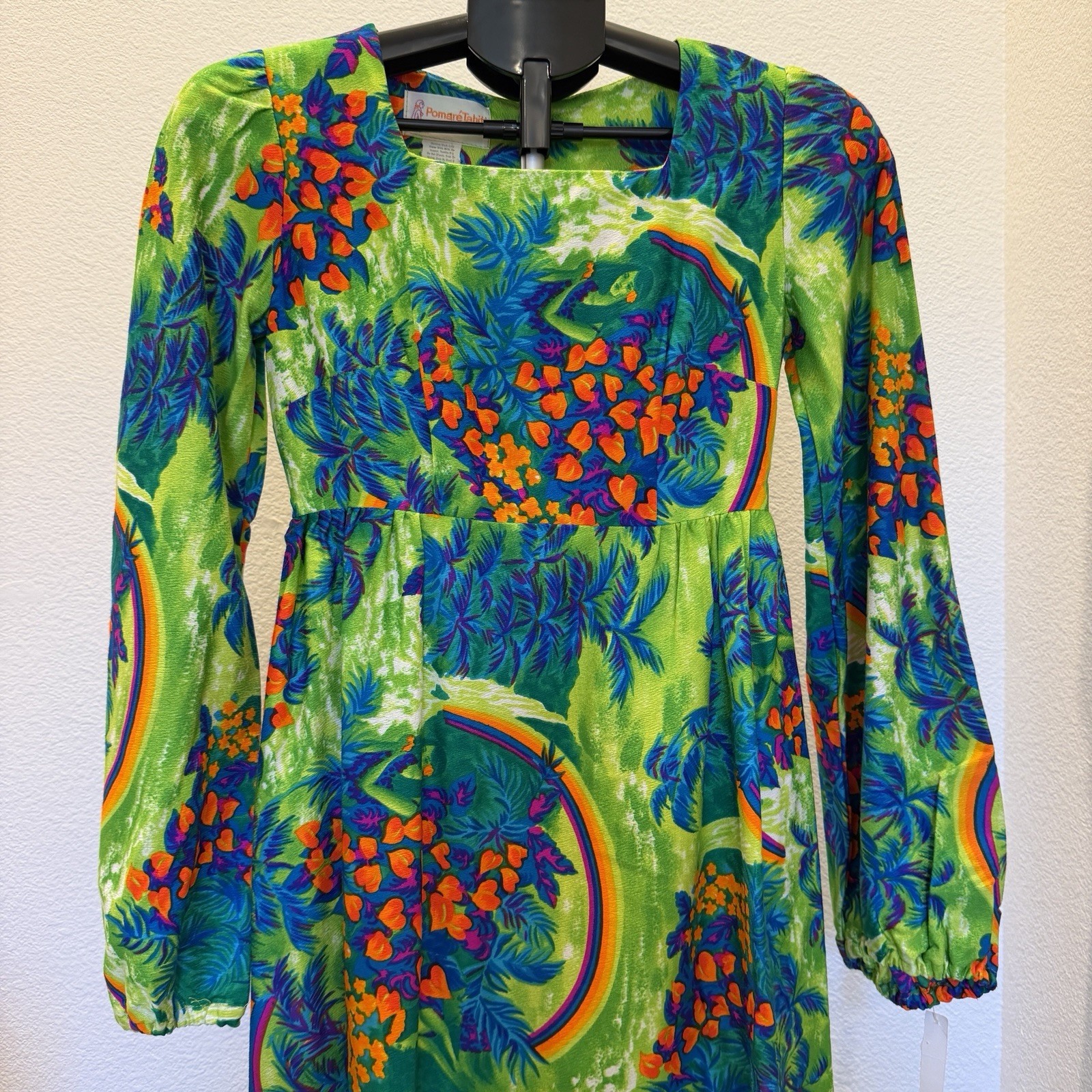 Vintage Pomare Tahiti NWT Hawaiian Tropical Rainbow Floral Maxi Dress Size 8
