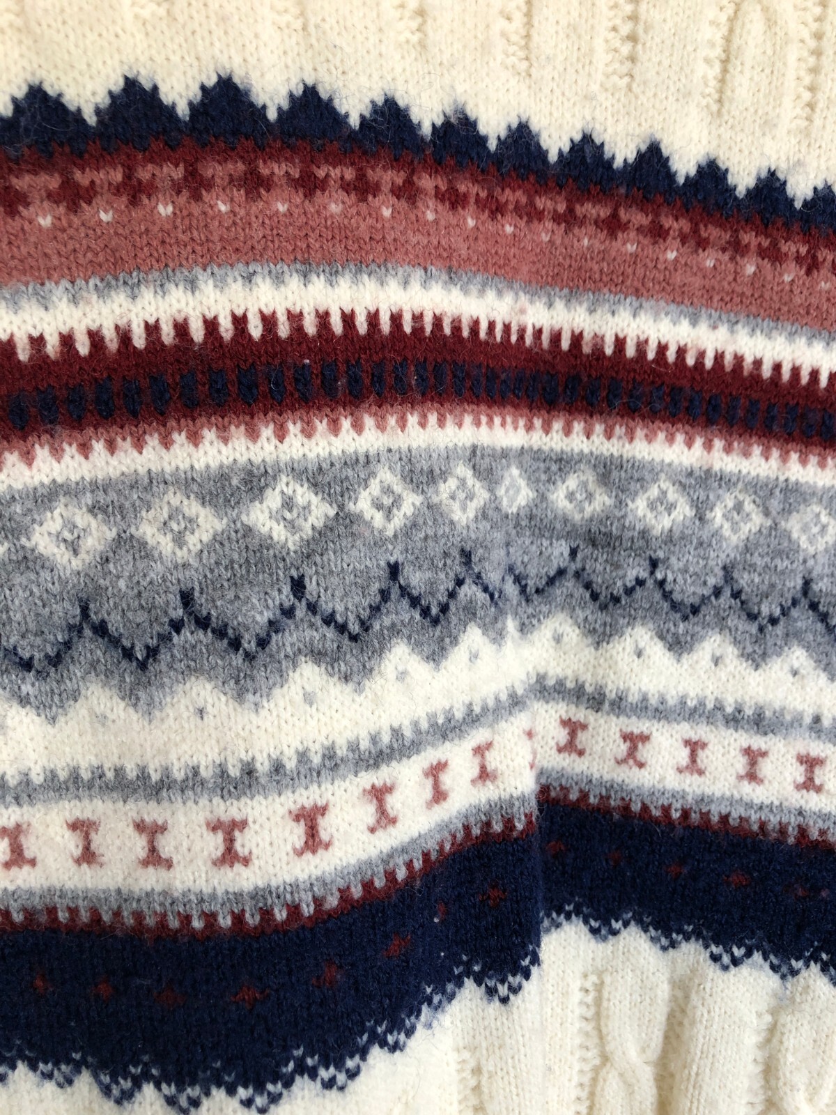 Jantzen Vintage 1970&rsquo;s Cream Cable Knit Pullover Patterned Sweater Unisex Sz L