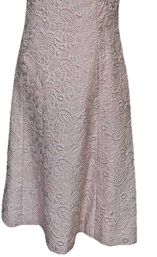 Vtg Party Dress 60s Paisley Pink & Silver Brocade Mod Cocktail Harmay S 6 36