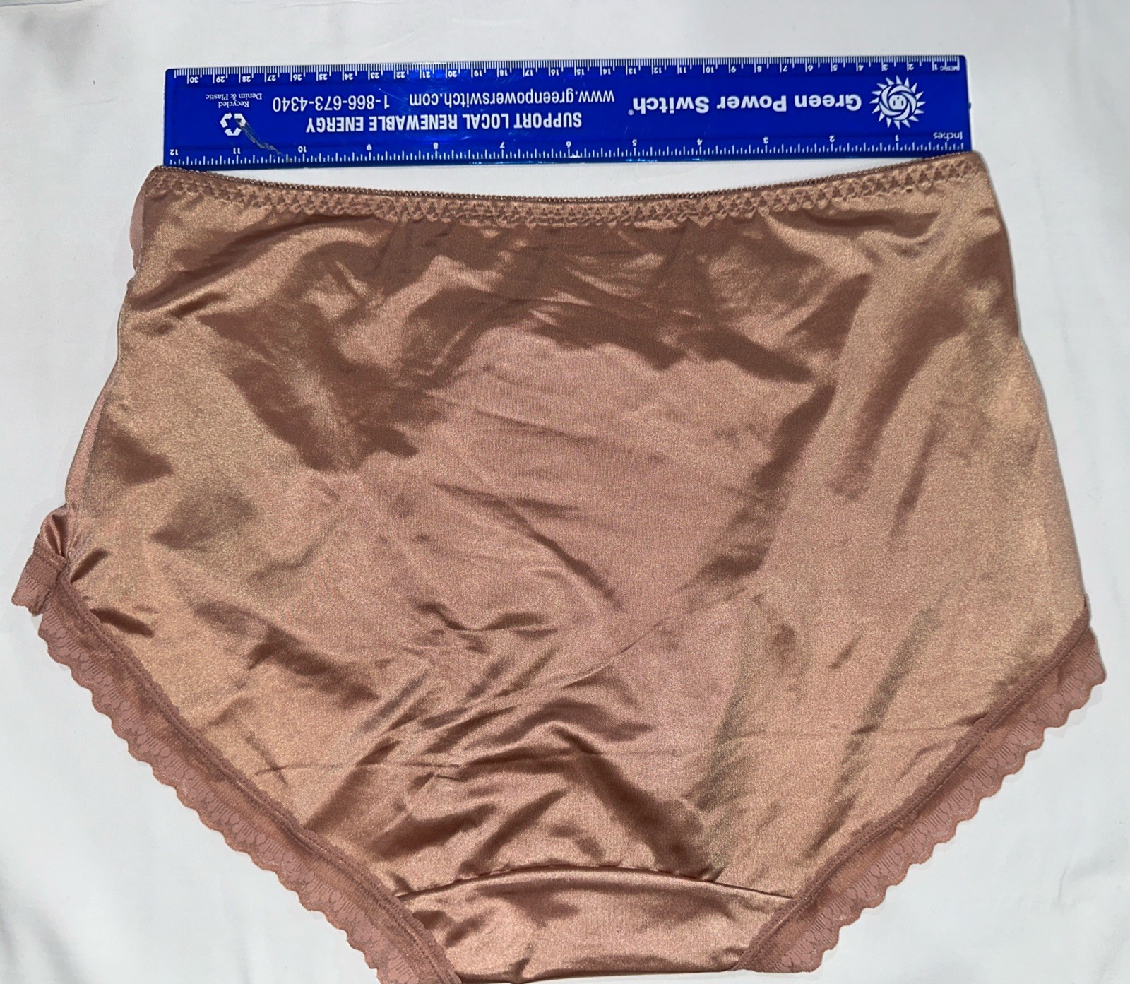 ~Shiny Large Rose Champaign Nylon Lace Blended Panties W/Bows Cotton Gusset New