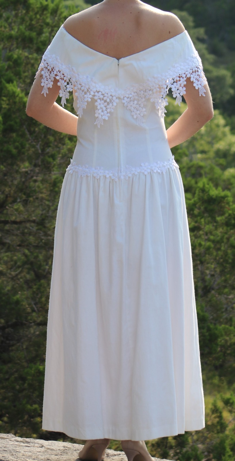 Vintage Cachet Dress 13/14 Bari Protas 1980s White w/Lace Victorian Wedding Tea