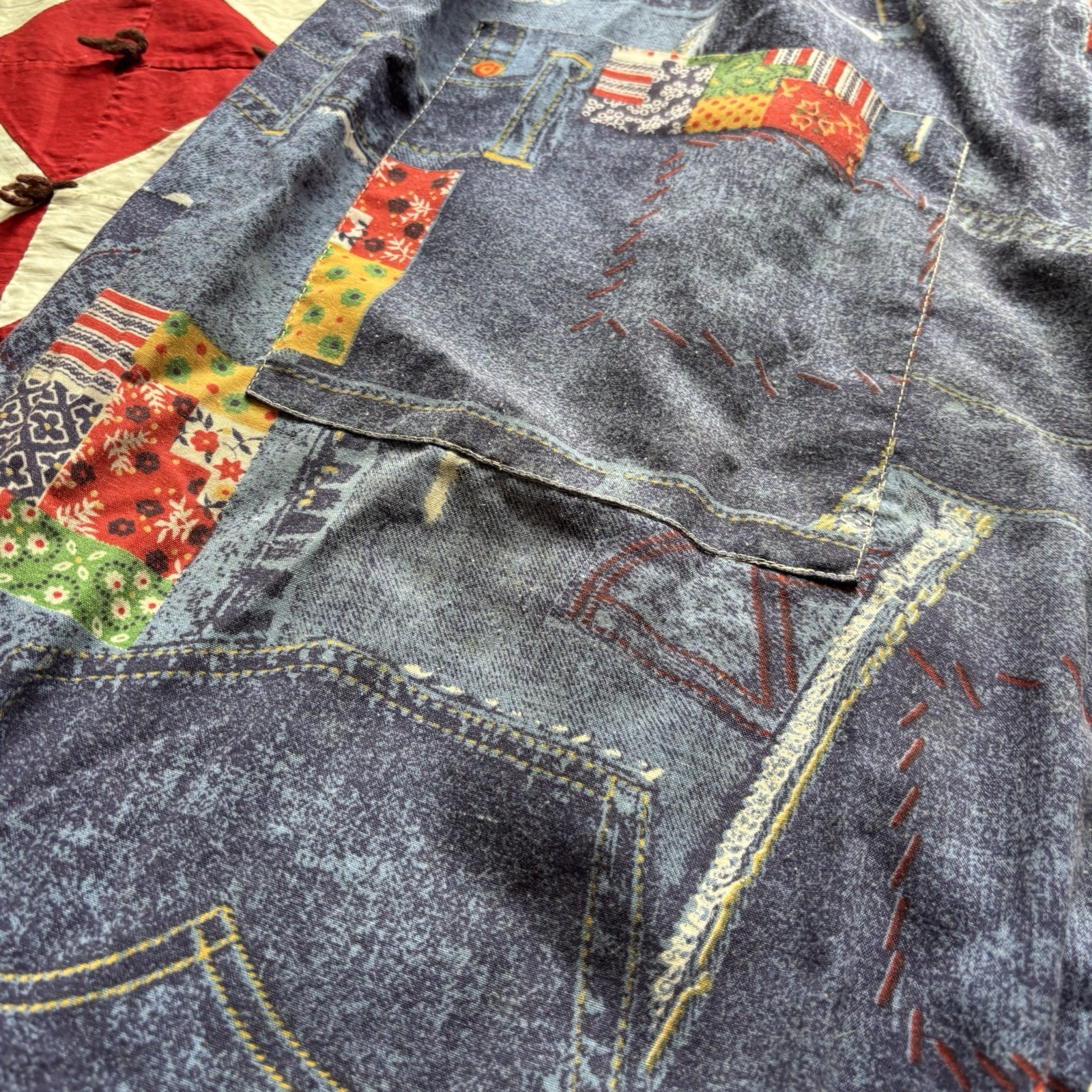 Vintage 1970s Patchwork Print Smock Dress Women’s Poly Blend As Is Hippie