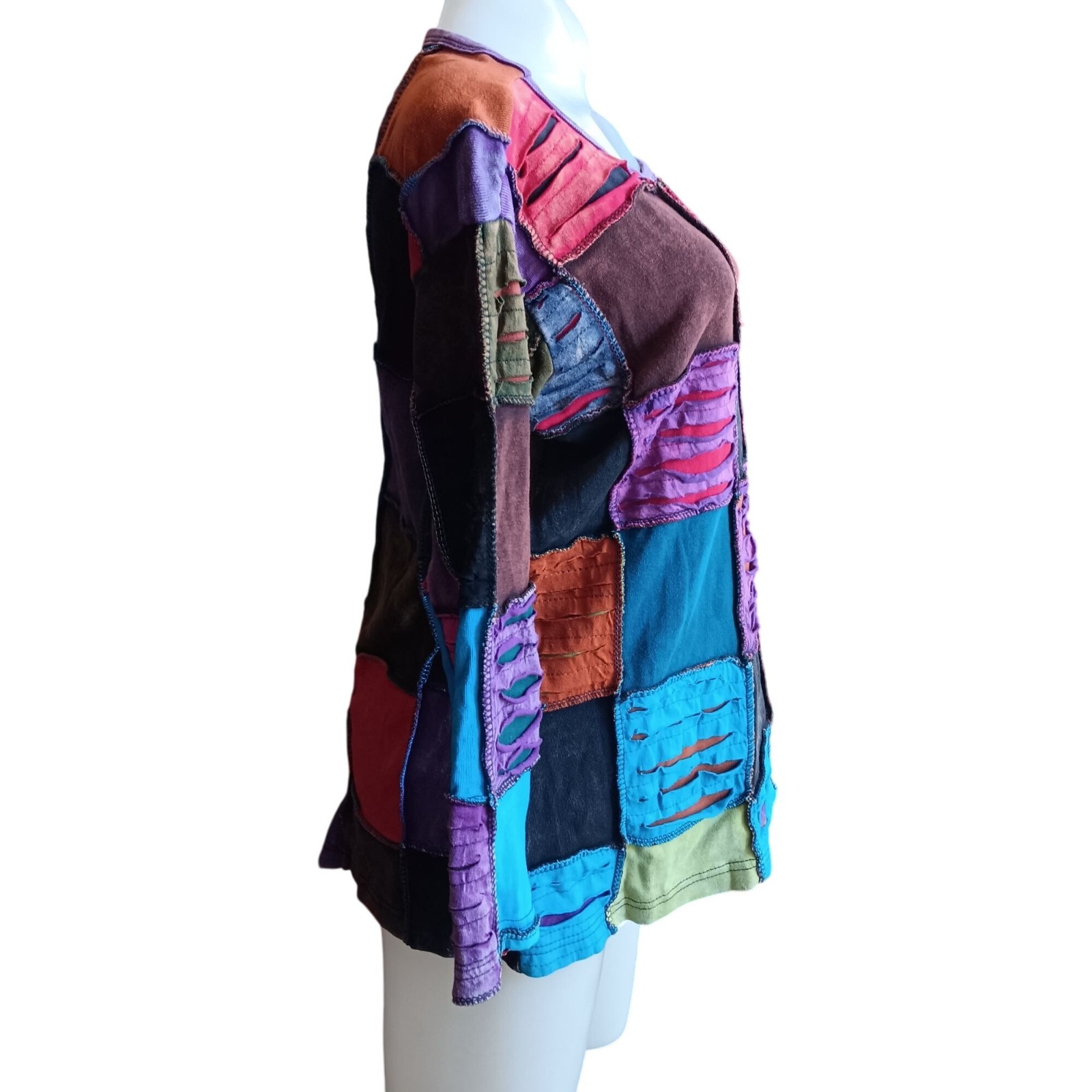 Bohemian Tunic Small True Vintage Boho Top Handcrafted Patchwork Nepal Cotton