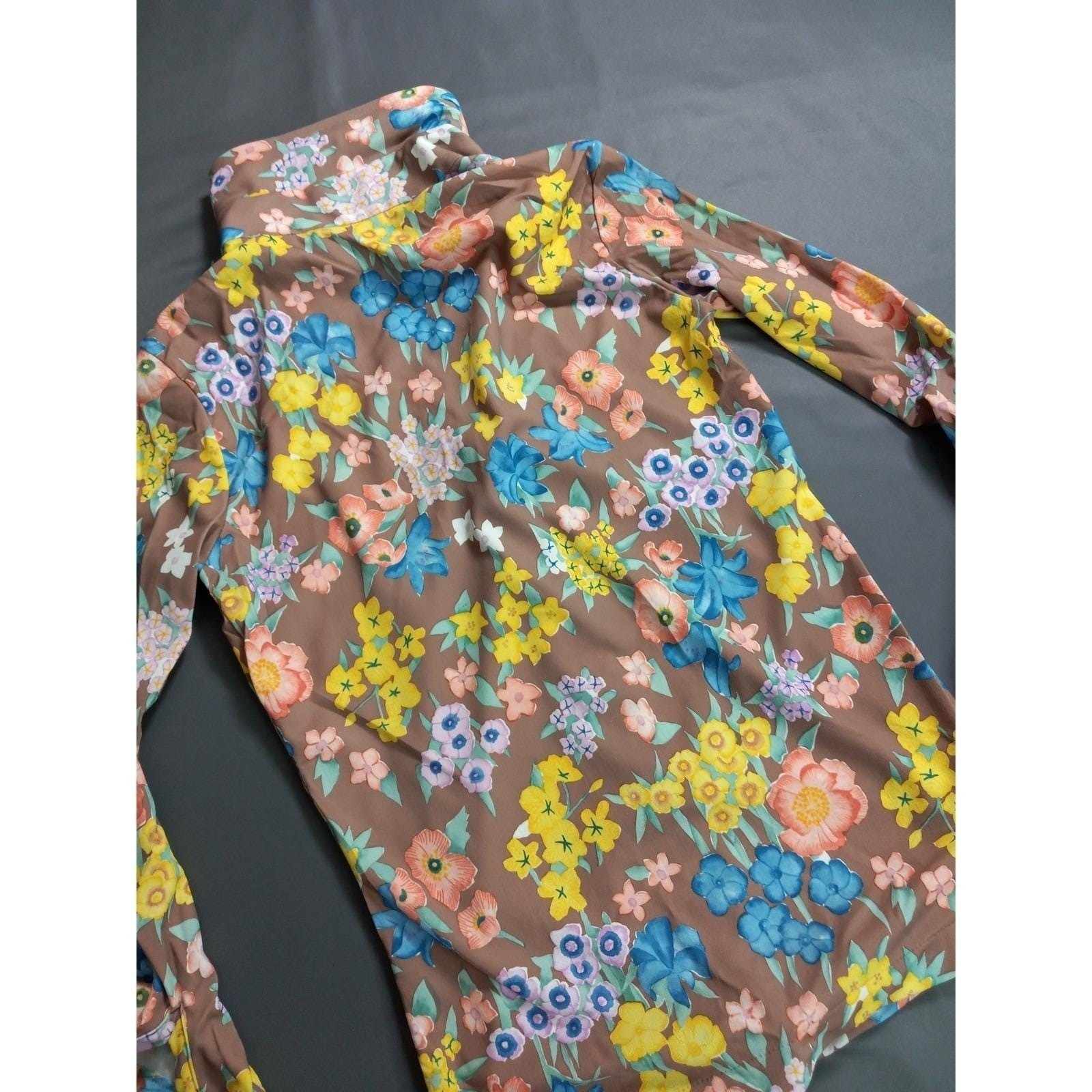Vintage Sears Perma-Prest Floral Button Down Shirt Brown Blue Yellow 70s Size 12