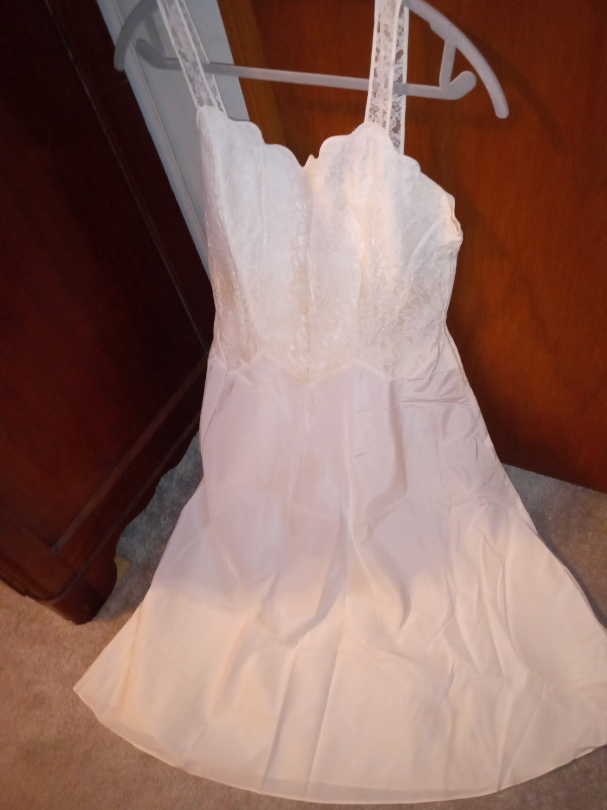VTG 60s Barbizon Colette Sz 16 Slip Dress Ivory Nylon/Orlon Lace Metal Zip LOOK