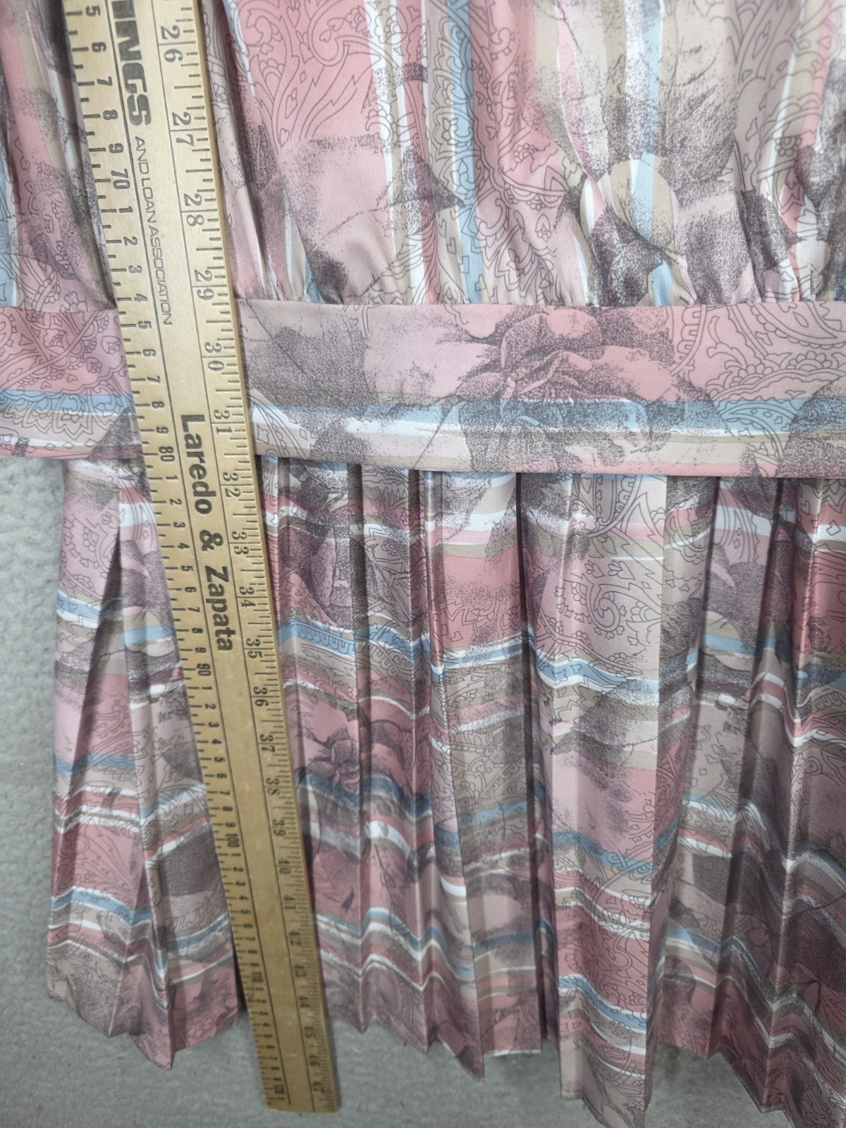 Vintage 80s Dress Size 16 Pink Stripe Pleated Drop Waist