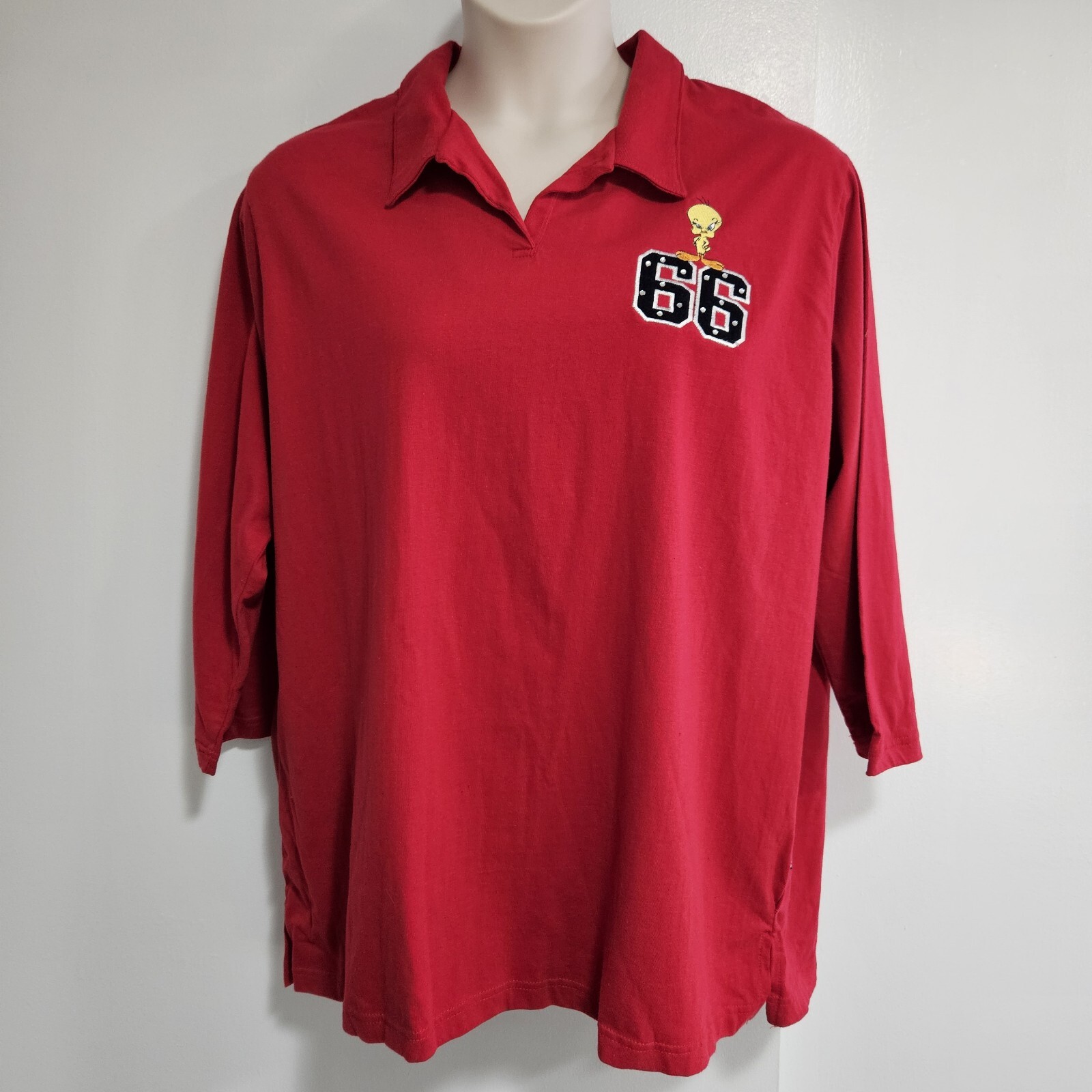 2001 Tweety Bird Sz 26/28 3X #66 Looney Tunes Women&rsquo;s 3/4 Sleeve Polo Shirt NEW