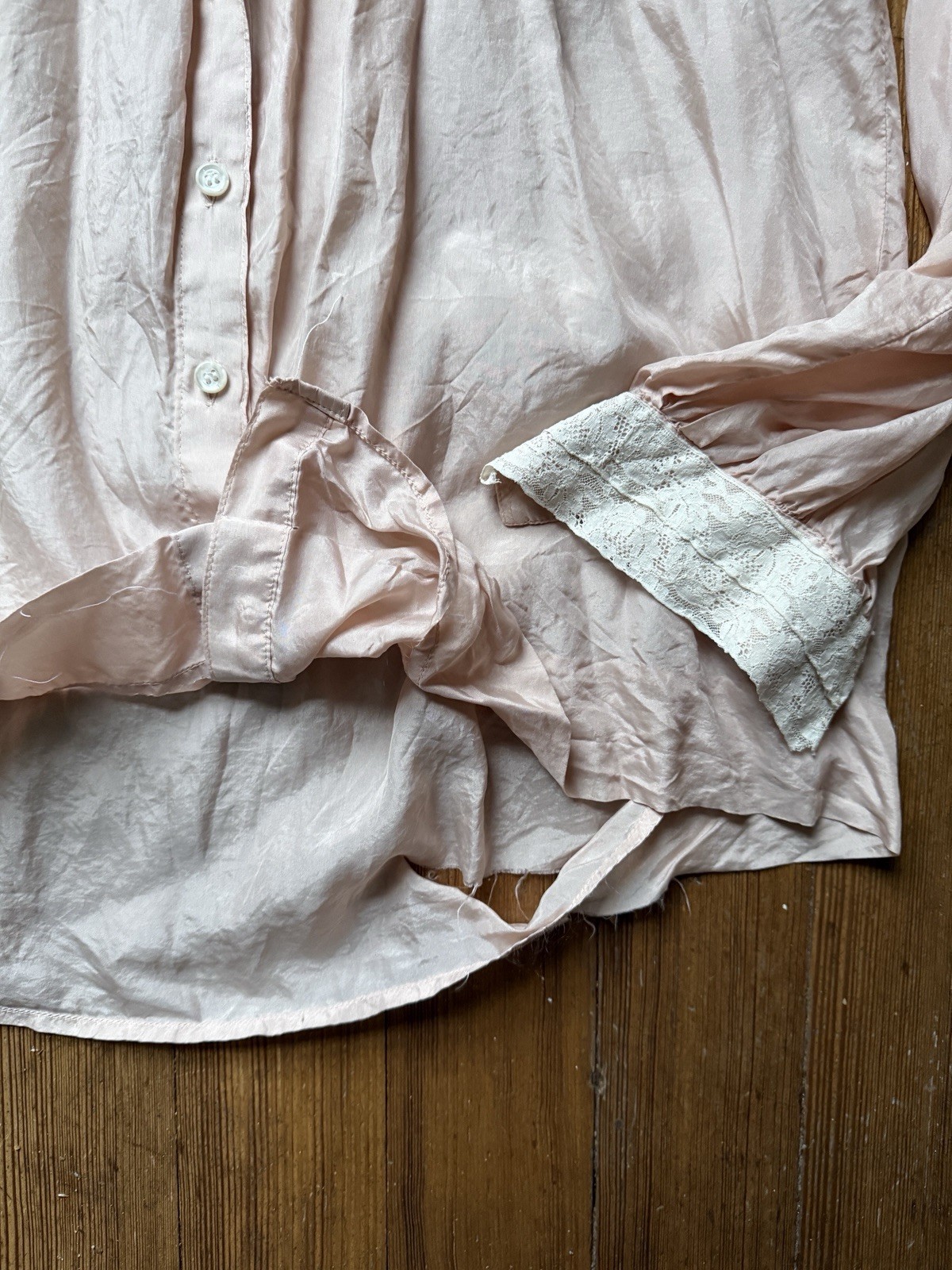 True Vintage Rare Victorian-Edwardian Blush Silk Lace Blouse