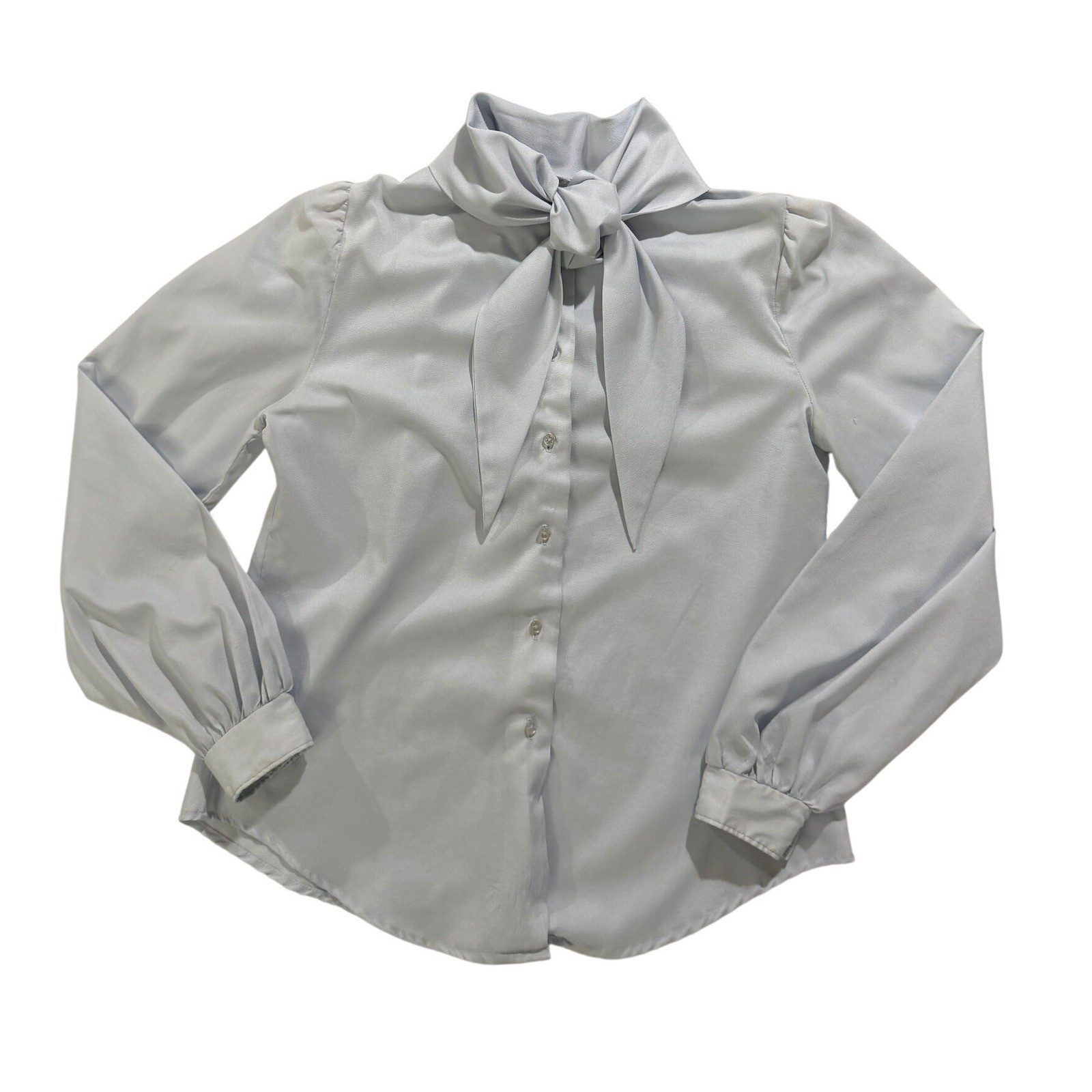 Vintage CapTree Tie Neck Secretary Blouse Blue Long Sleeve Size 12