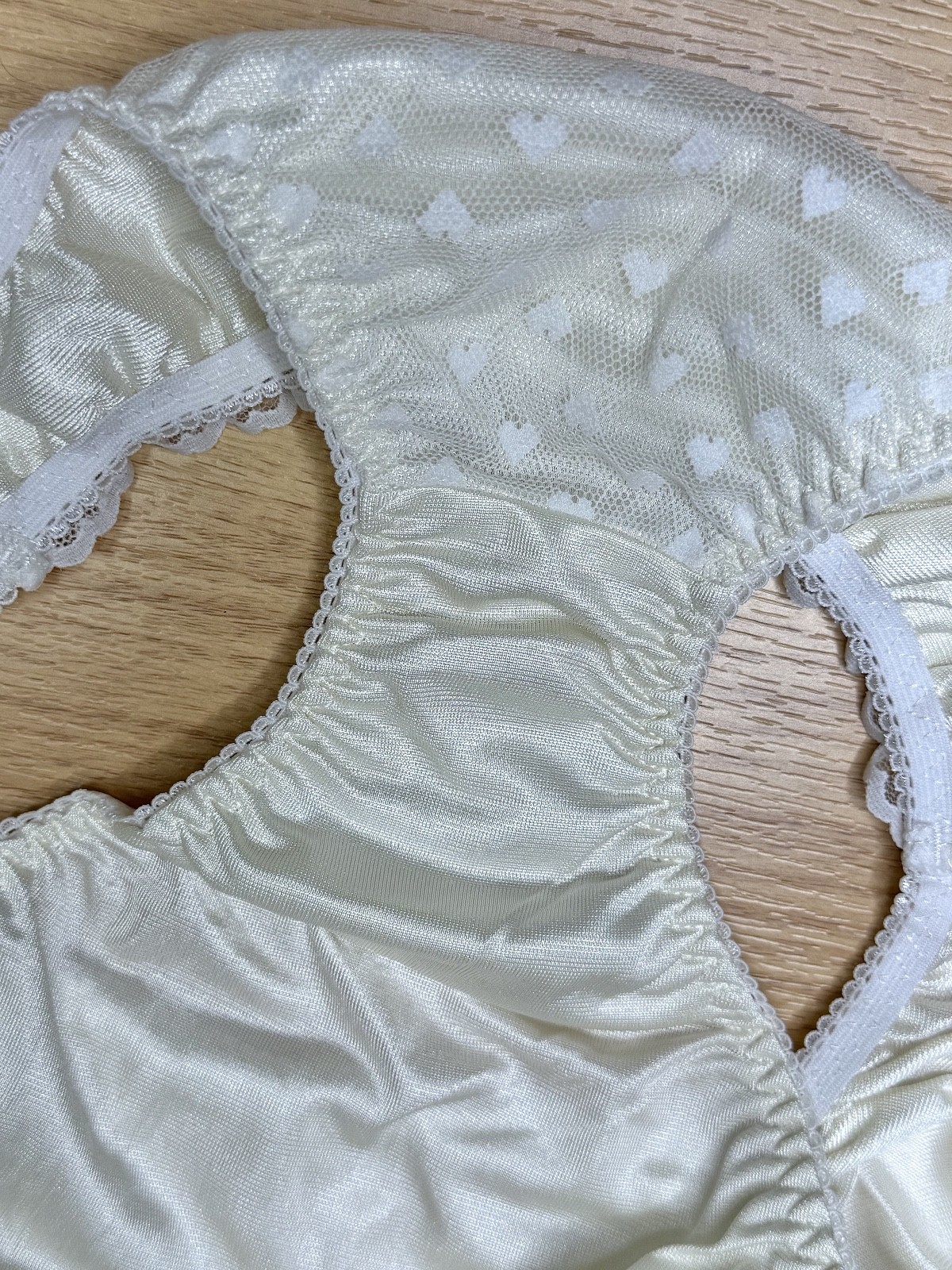 Vintage Pale Yellow Polyester Panty Nylon Lace Sissy Bikini Hi Cut Brief Sz.5