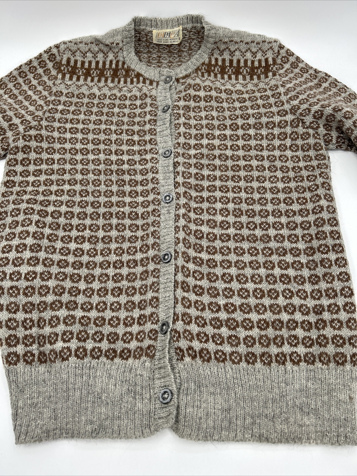 Papaca 100% Alpaca Peruvian Rockabilly Ratpack Style Cardigan Made Peru Vintage
