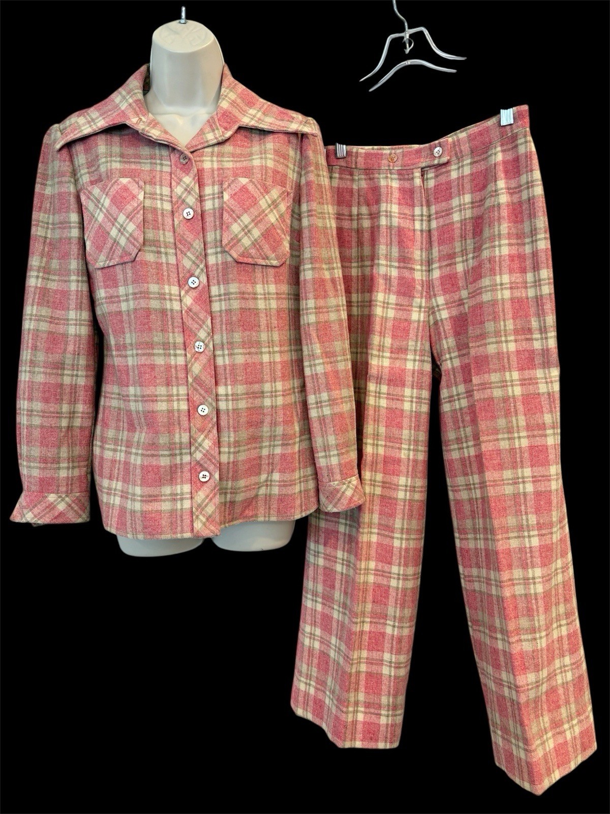 Plaid Suit Jacket Pants Pink WOOL Sz 10 and Sz 8 Vintage Retro 70&rsquo;s The Villager