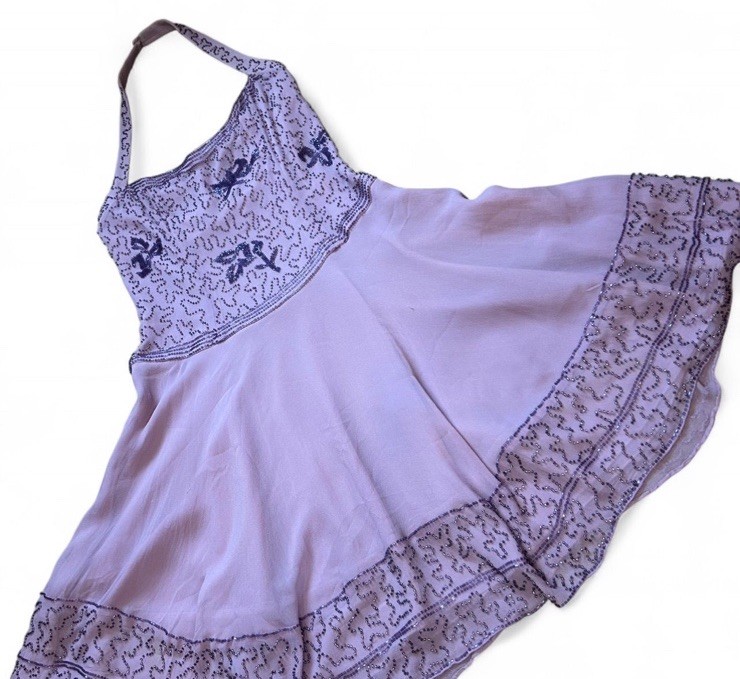 Betsy Johnson Evening Vintage Halter Dress 100% Beaded Euro 40 Size Small Purple