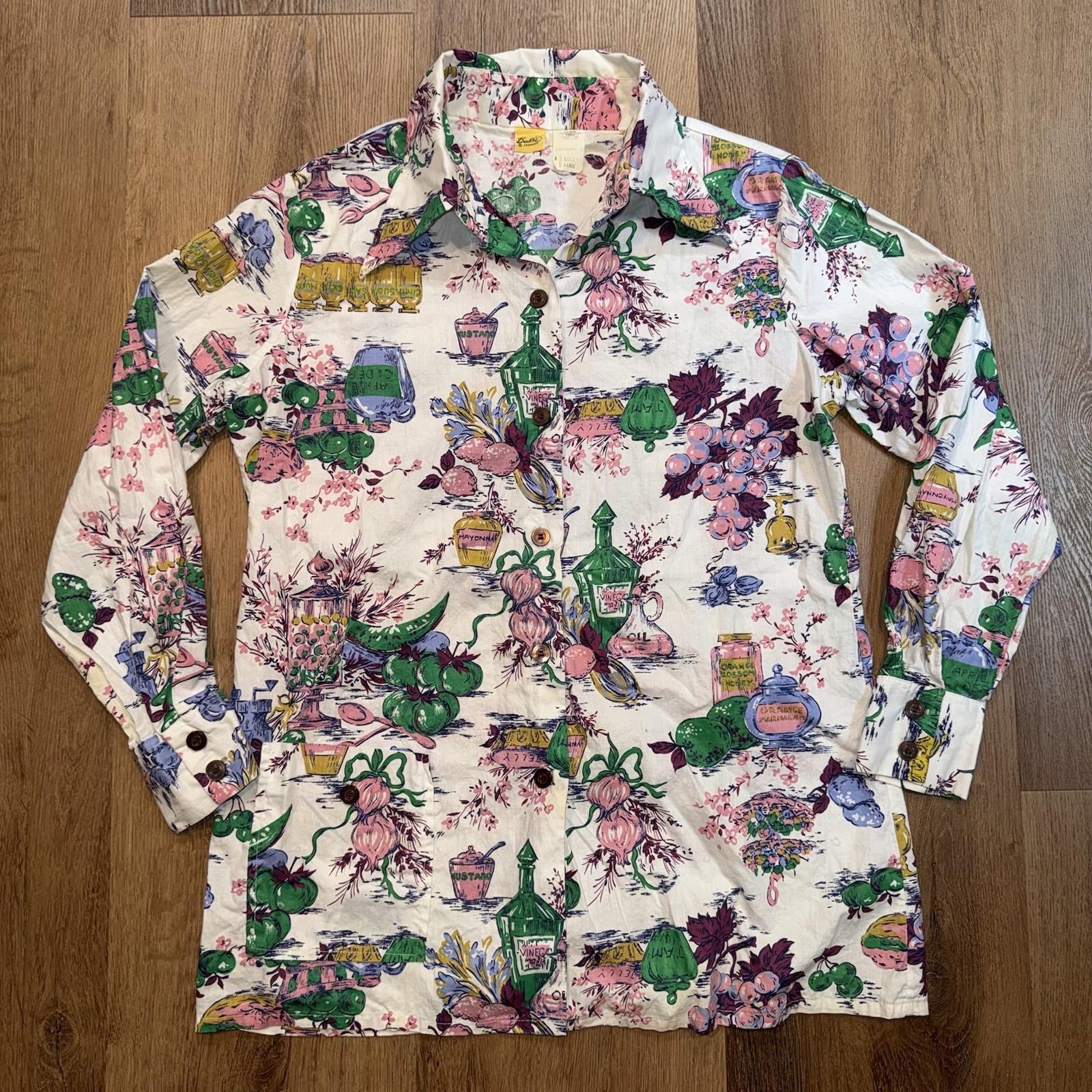 Vtg 60s 70s Beeline Fashions Shirt Womens Disco Hippie Woodstock Boho Chic Large