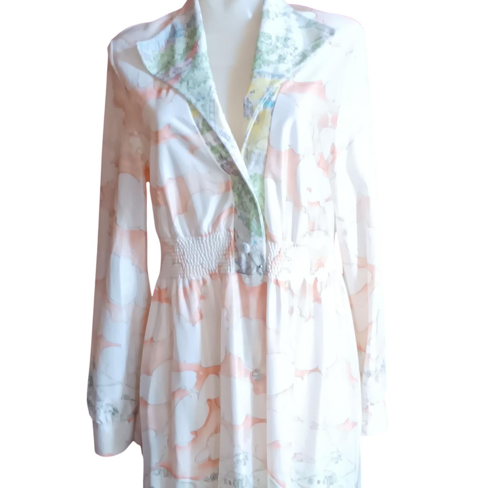 True Vintage Boho Large Maxi Dress Disco Pastel Scenic Print 1970&rsquo;s Sears 38-40