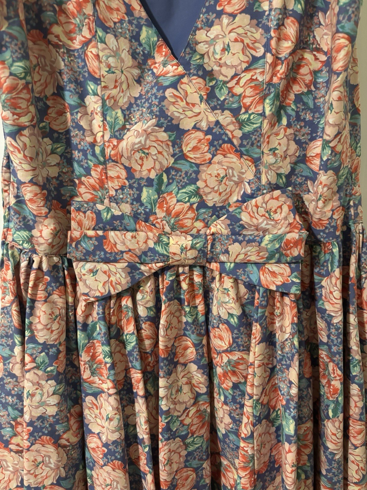 Laura Ashley Floral Sleeveless Cotton Tea Sun Dress Cottage Vintage Size 12 Bow
