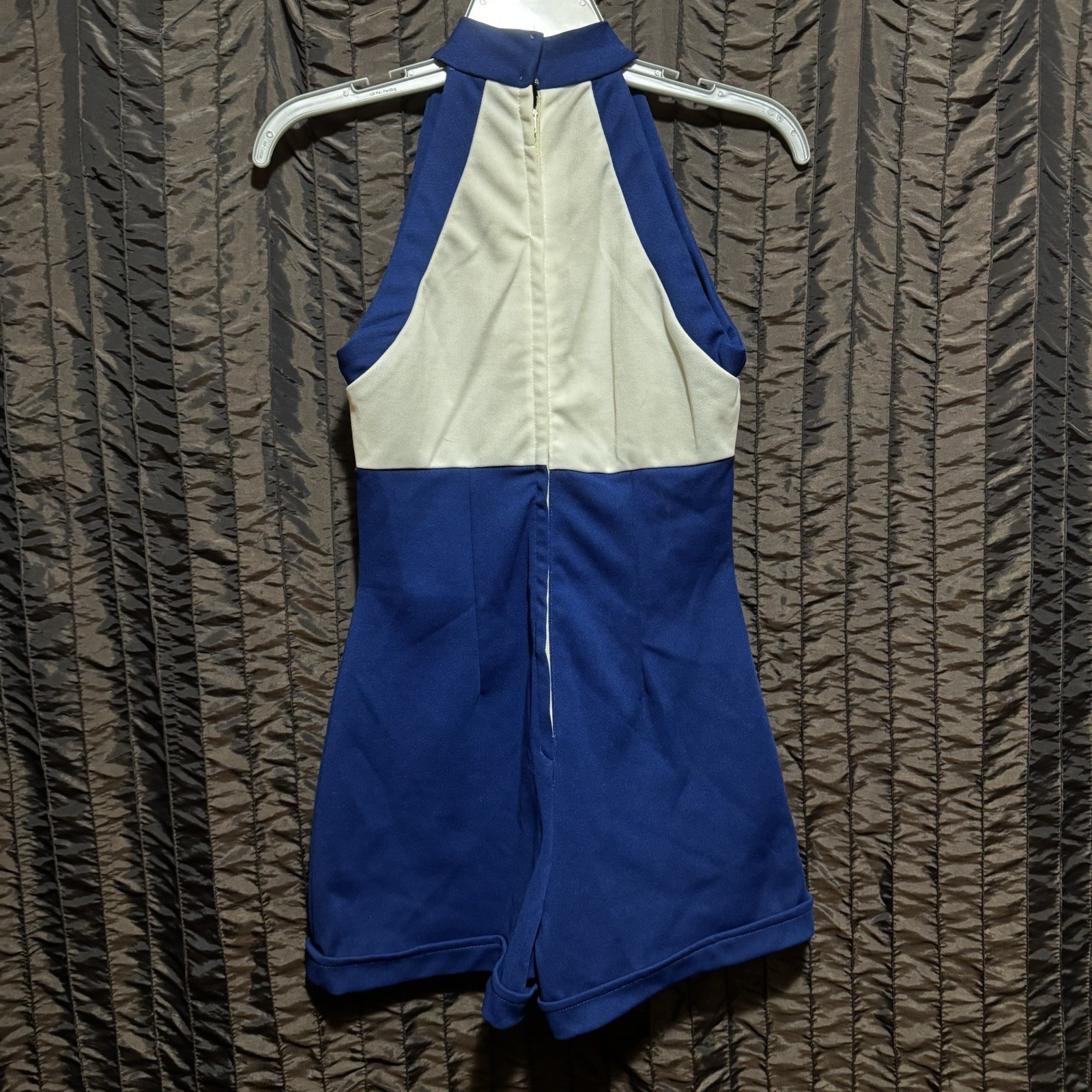 Majorette Batton Twirler Romper Uniform Blue White High Neck Sleeveless Vtg 60s