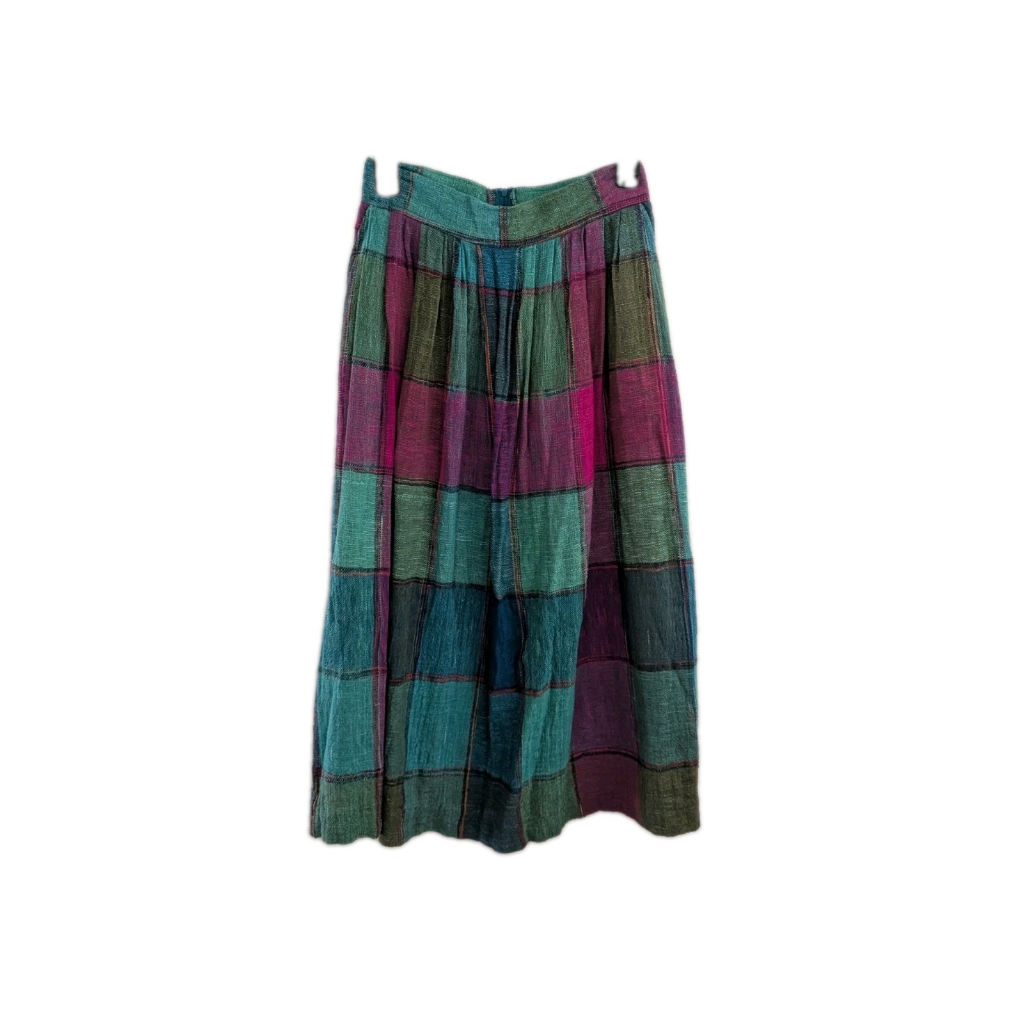 Vintage Easy Pieces Plaid Midi Skirt 11 Pockets Cottagecore Grunge Boho Woven