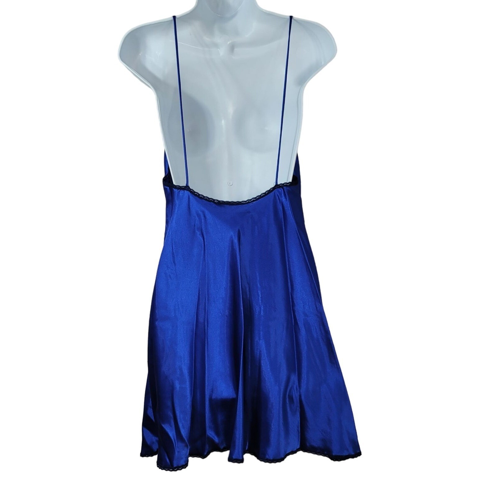 Val Mode Satin Chemise Slip Blue Medium Lace Trim Lingerie Nightie USA Vintage