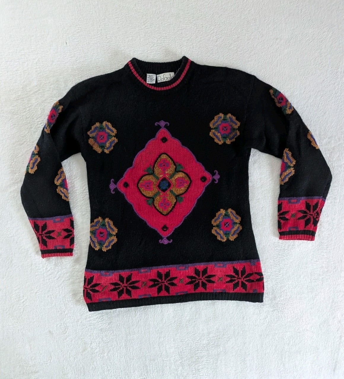 VTG 80&rsquo;s Angora Wool Blend Crew Neck Sweater Women&rsquo;s Size S Cabincore Holiday