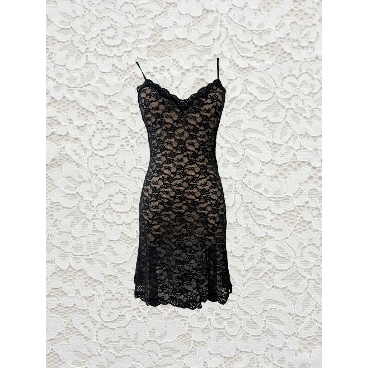 vintage victoria&rsquo;s secret black lace chemise dress
