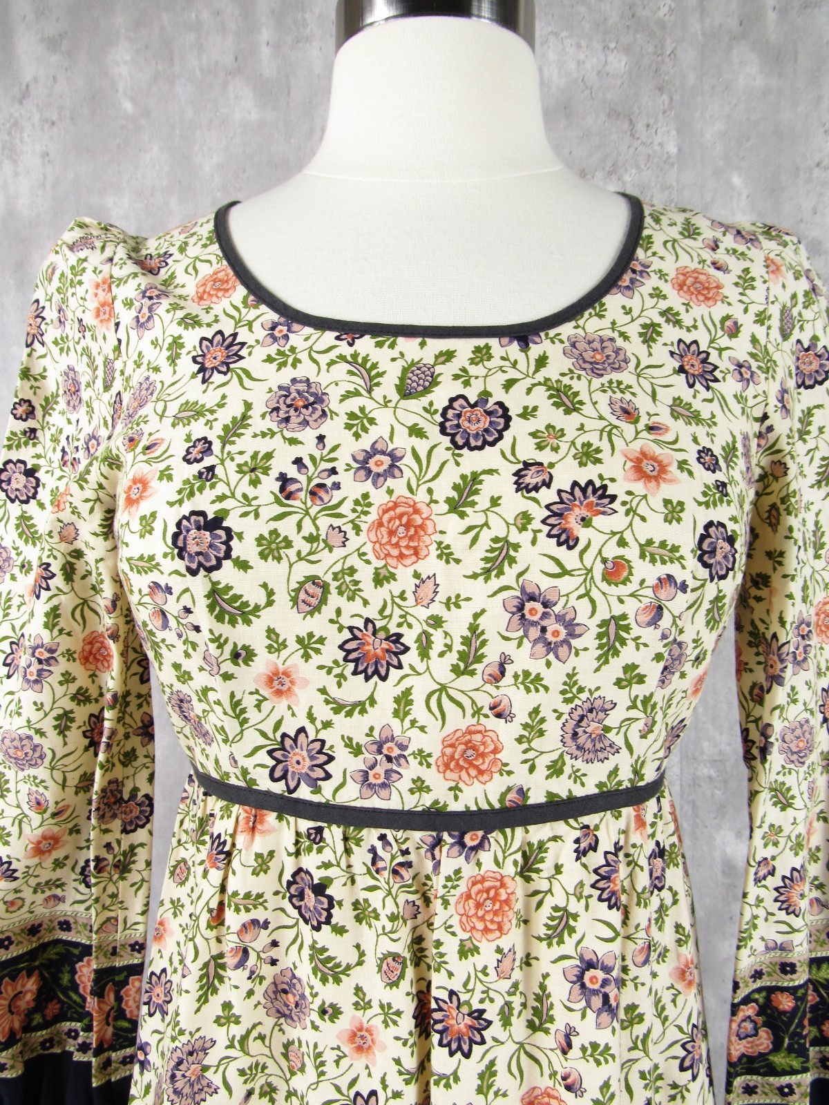 Vintage 70s Racell Denmark Cotton Prairie Folk Maxi Hippie Boho Dress Small S