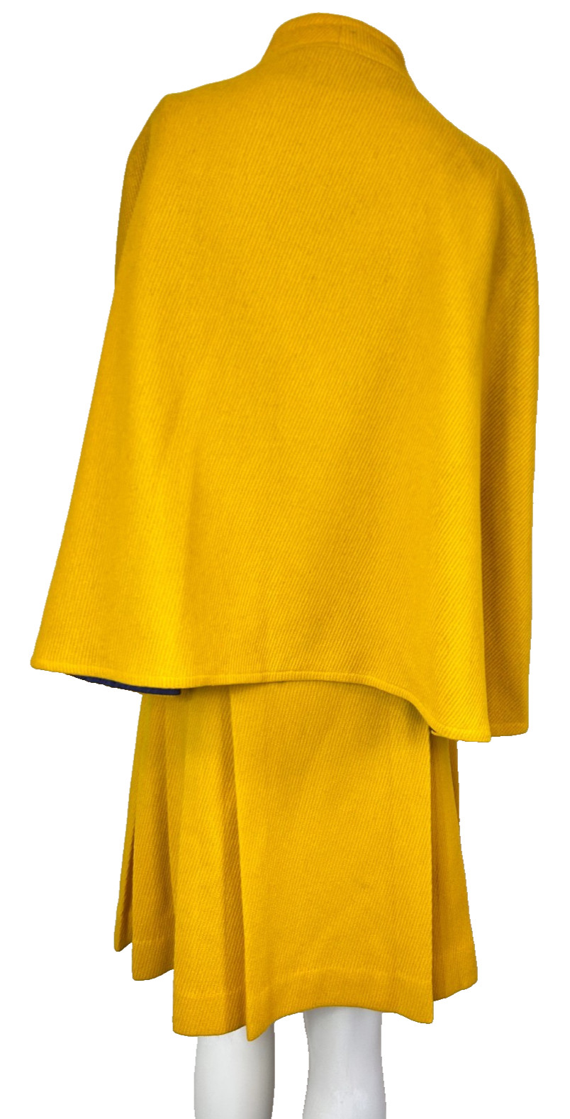60s Wool Skirt & Cape Set Size Small Yellow Ribbed Lined Covered Button Placket