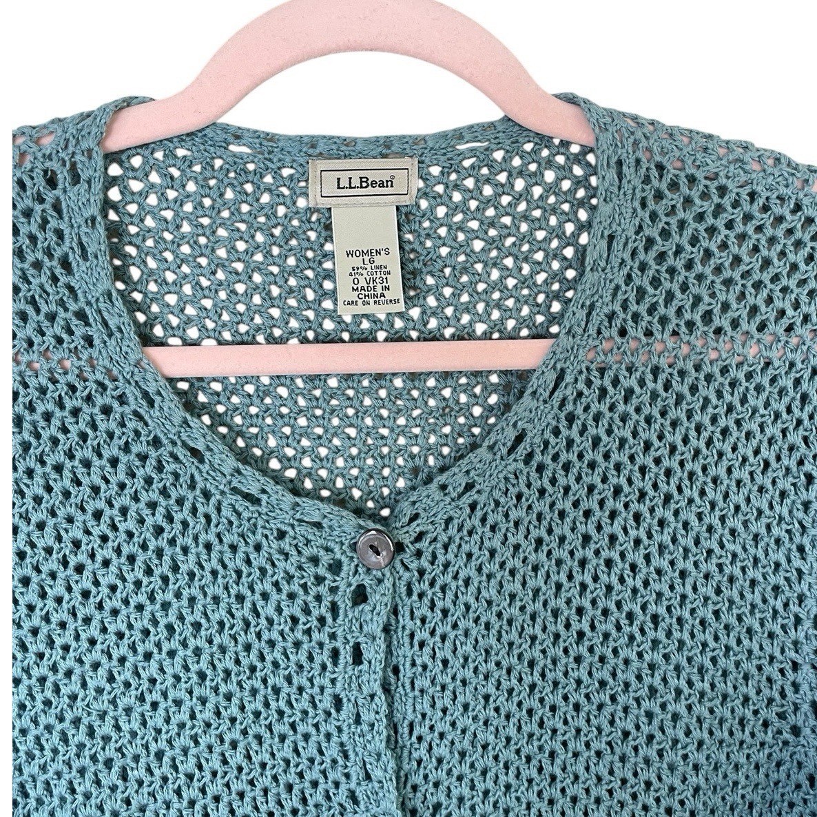L.L. Bean Vintage Cottage core Open Knit Cardigan Woman Size Large cotton blend