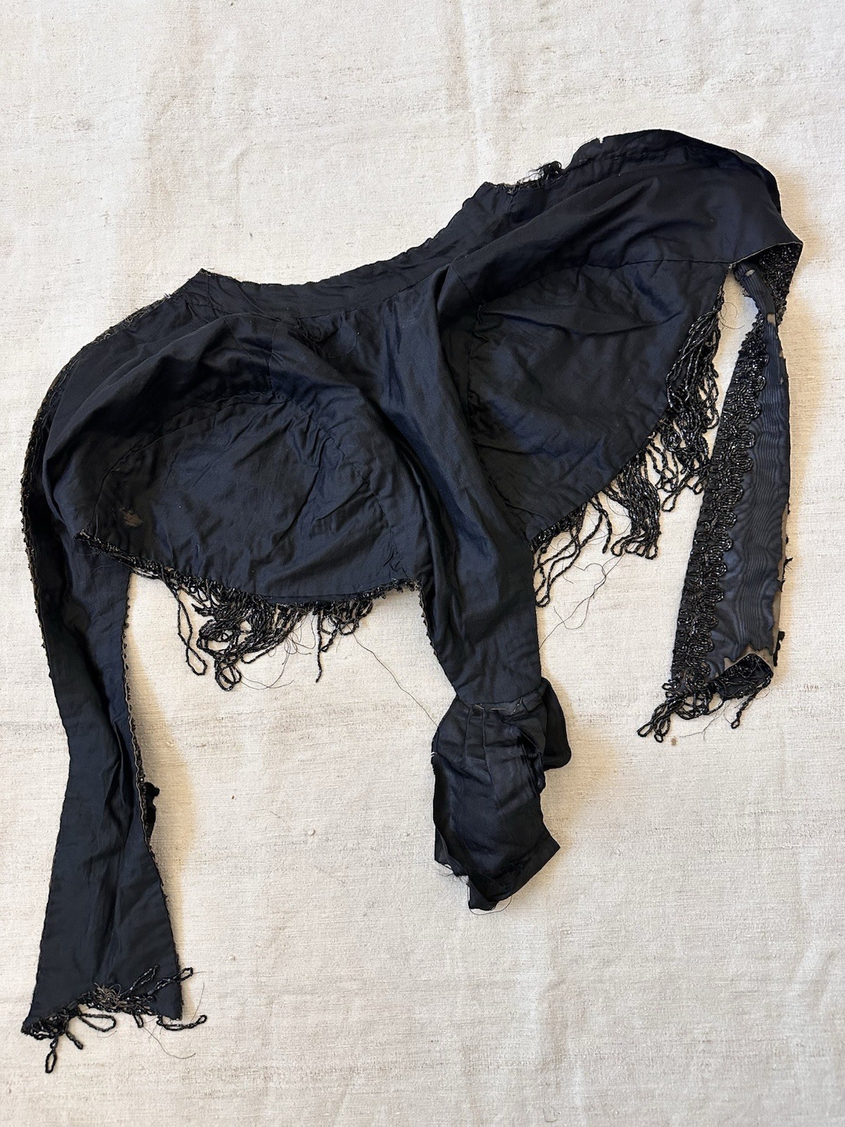 Victorian Antique Mourning Cape Jacket Black Jet Bead Moire Silk As Is