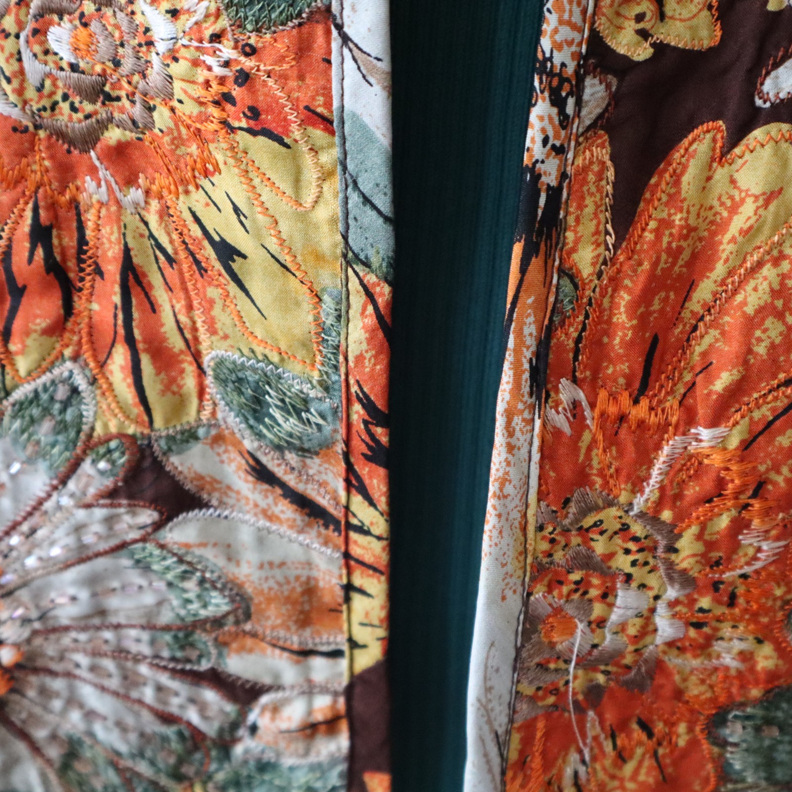 Vintage Embroidered Anu Jacket 100% Pure Silk, Orange, Gray, Brown Floral Sz Med