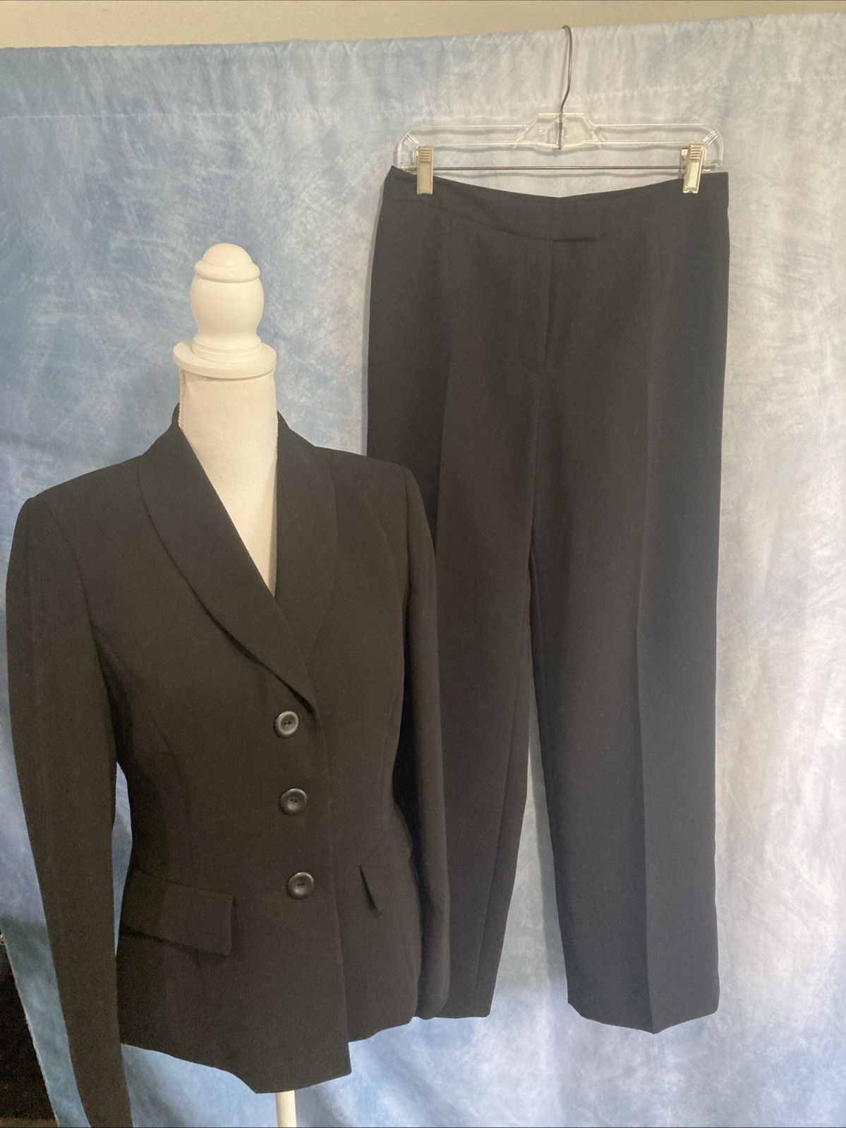 Vtg 90s Y2K Collections Le Suit Black Pant Suit Set 3 Button Blazer Poly Size 6