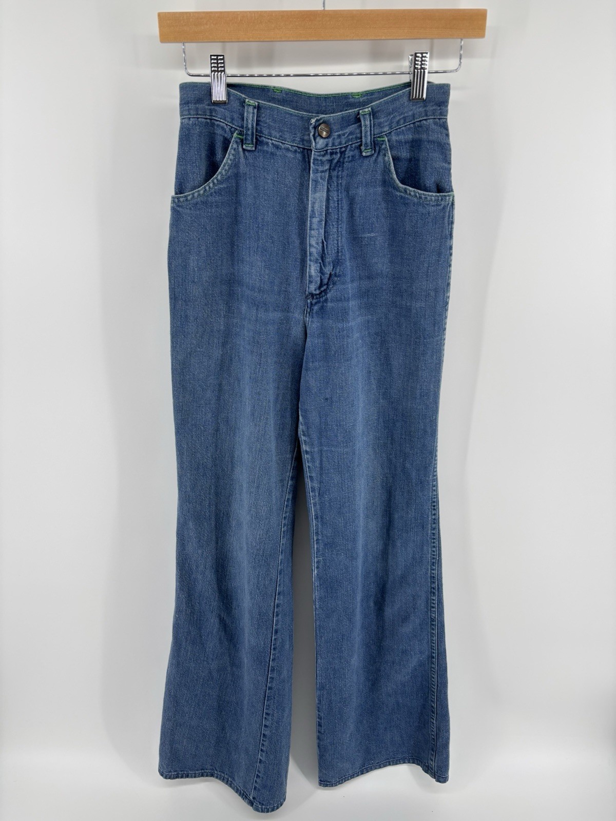 Vintage Maverick Jeans 24×31.5 Flared High Rise Rare Embroidered Pocket Hippy