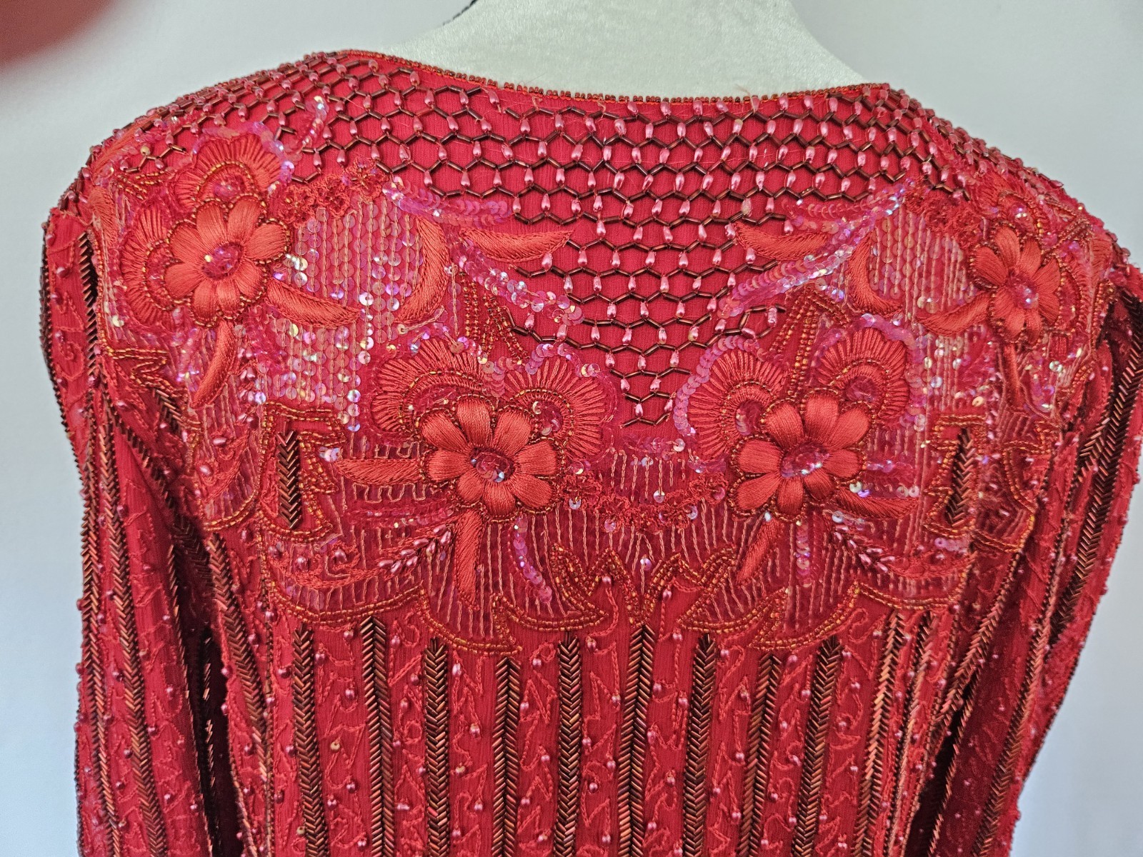 FRANK USHER – Vintage 80&rsquo;s Red Sequin Beaded Evening Jacket Blazer – Large?