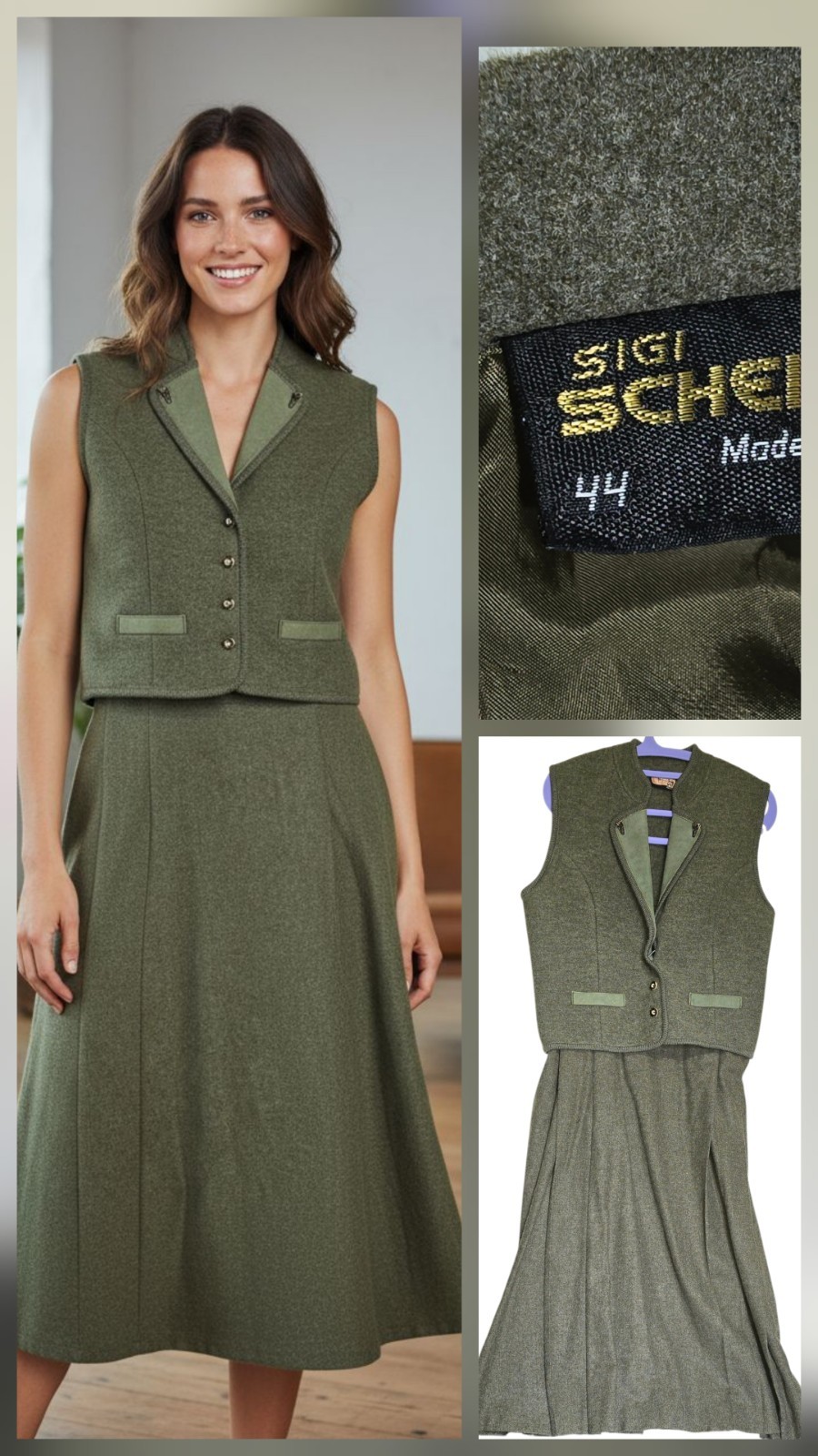 RARE 60s Sigi Scheiber Tyrol Austrian Wool Vest Skirt Trachten Outfit Size 12