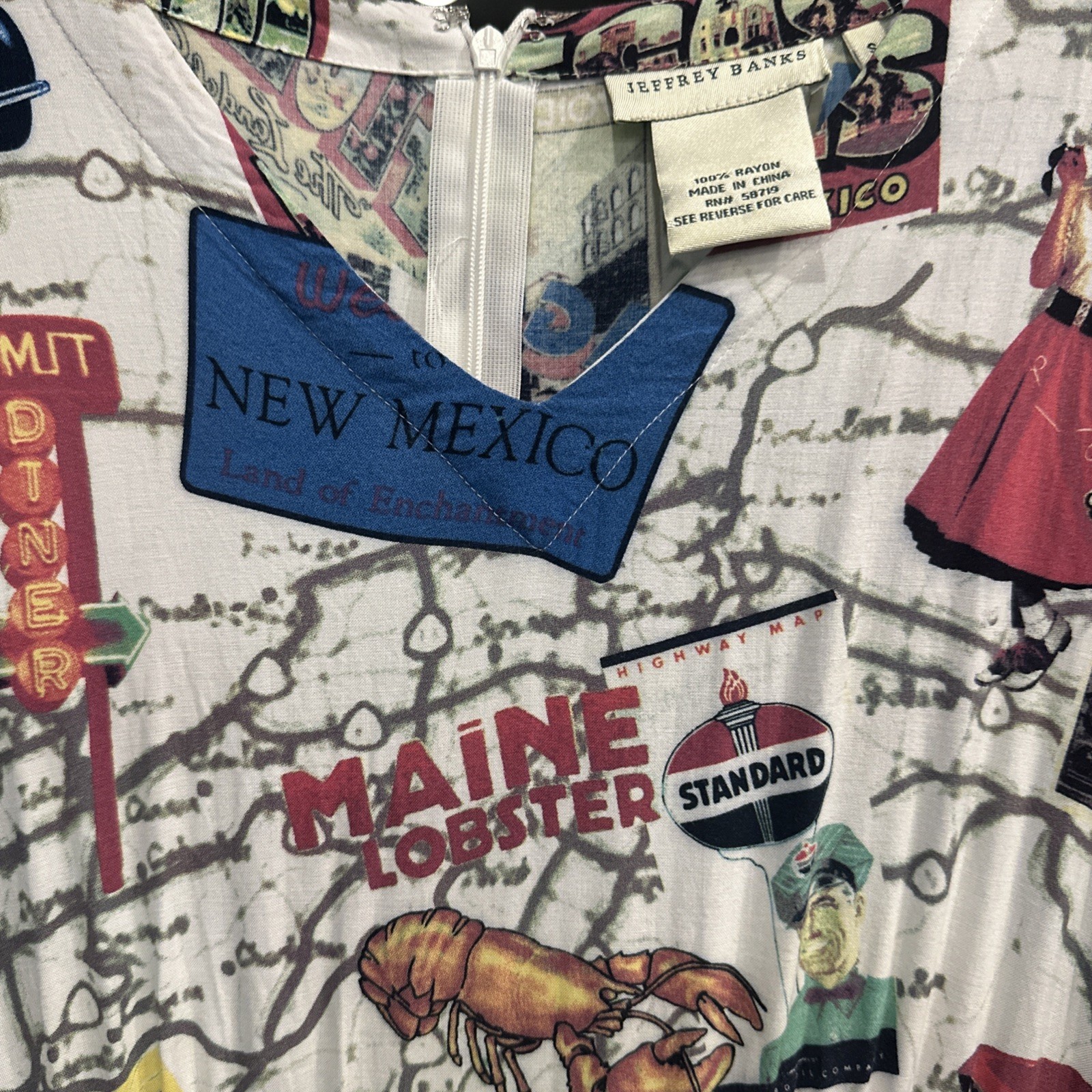 Jeffrey Banks Vintage Travel Postcard Map Maxi Dress Women Small