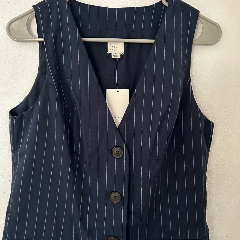NWT A New Day Medium Navy Blue Pinstripe Tailored Mini Vest Dress
